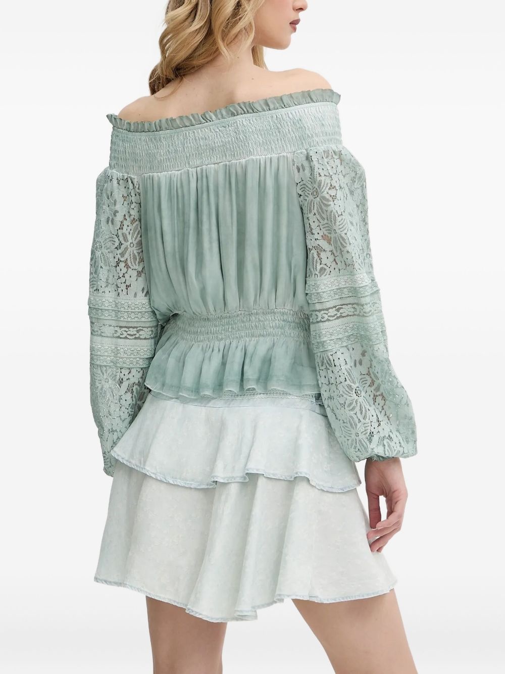 lace-trimmed smocked blouse - 3