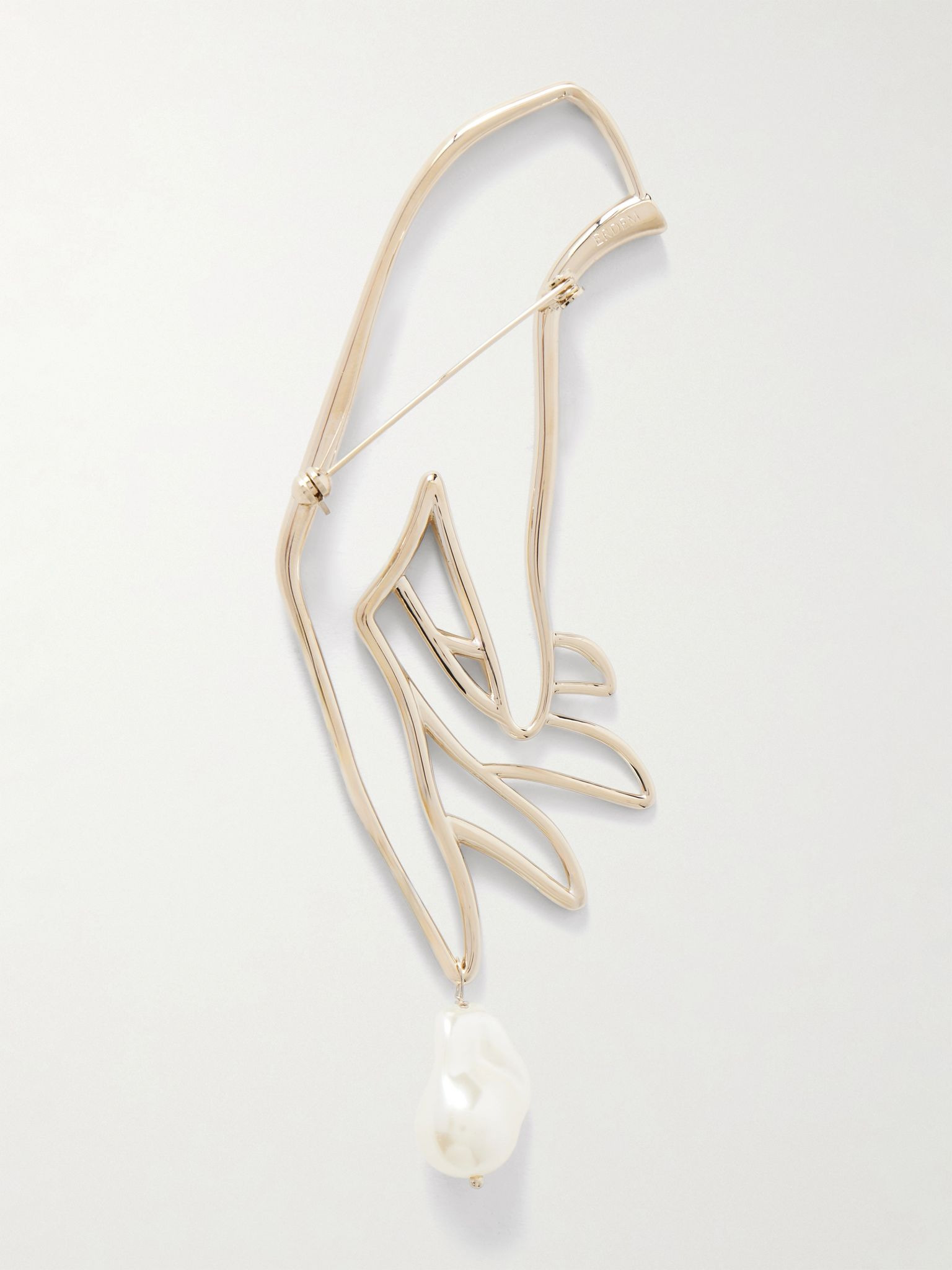 Hand gold-tone pearl brooch Gold - 3