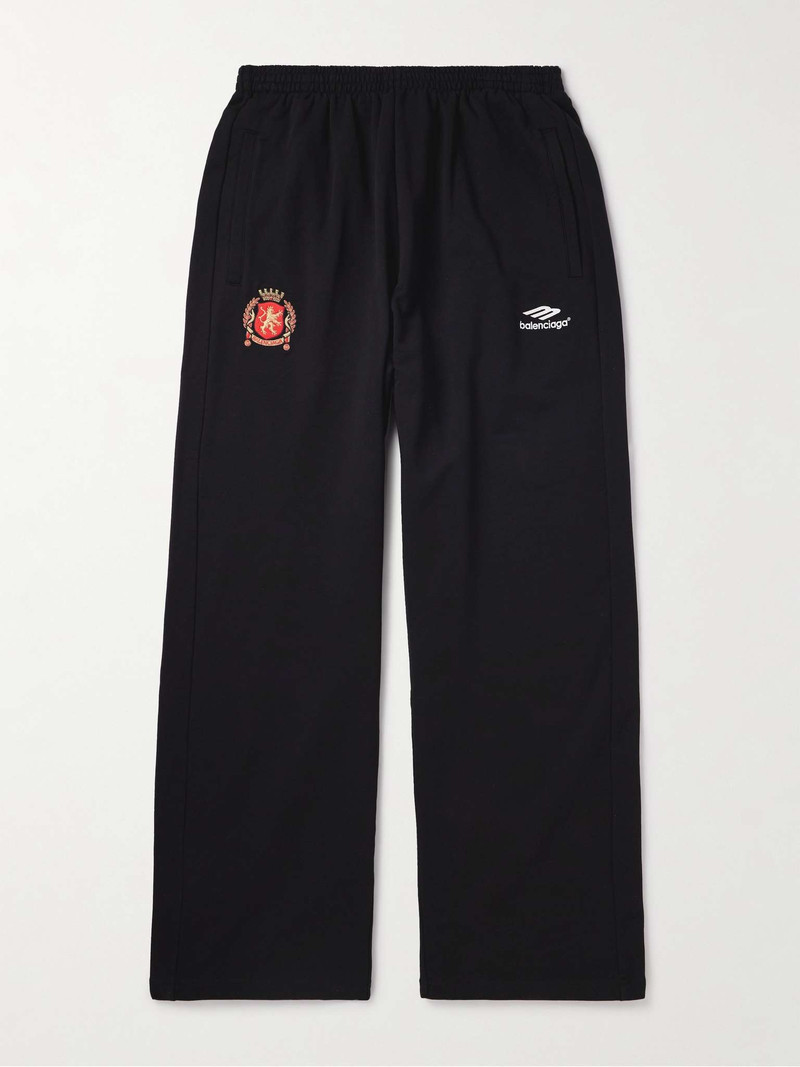 Wide-Leg Logo-Embroidered Cotton-Jersey Sweatpants - 1