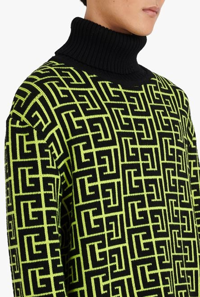 Capsule After ski - neon yellow and black Balmain monogram merino wool turtleneck sweater 6