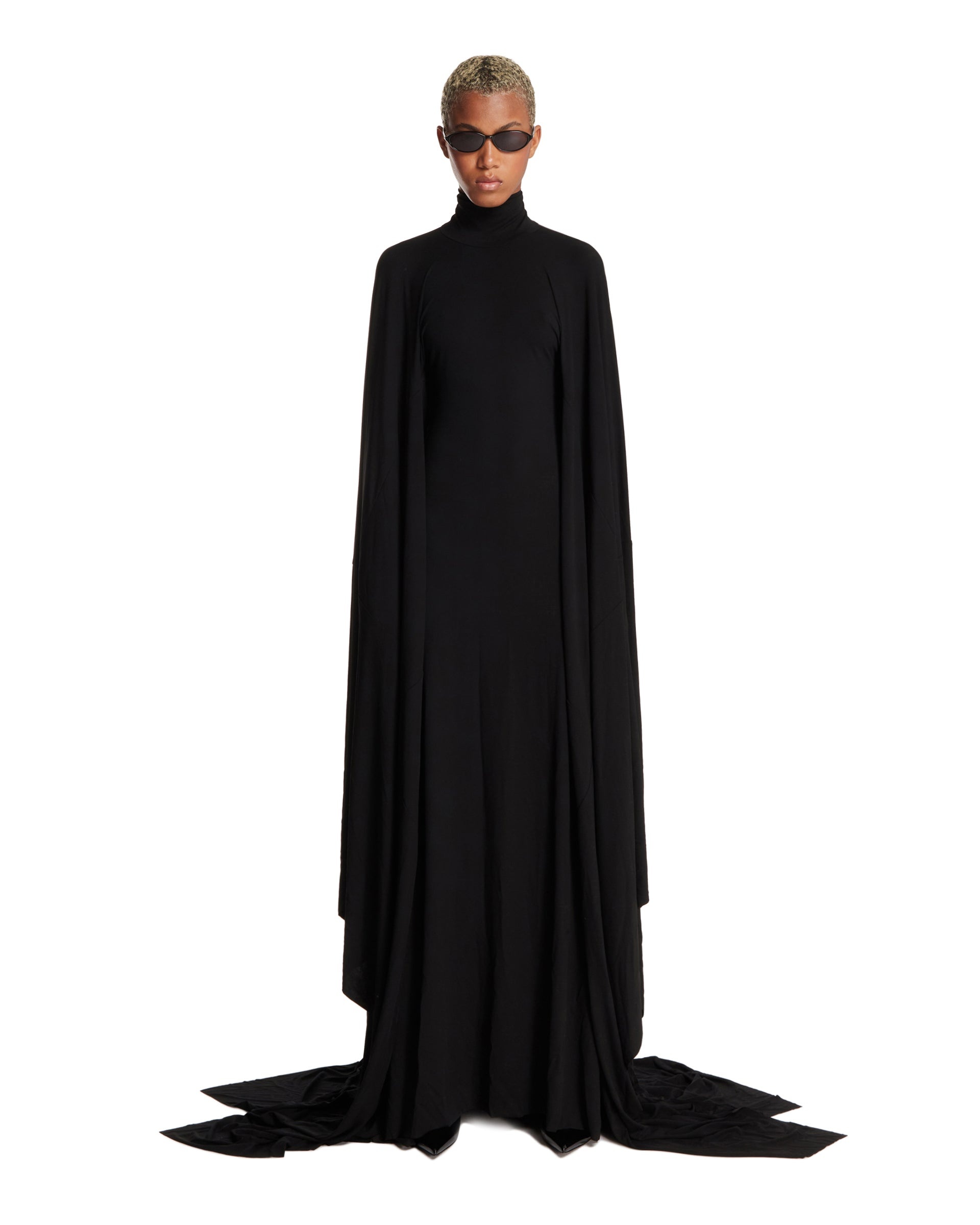 Black Long Cape Dress - 2