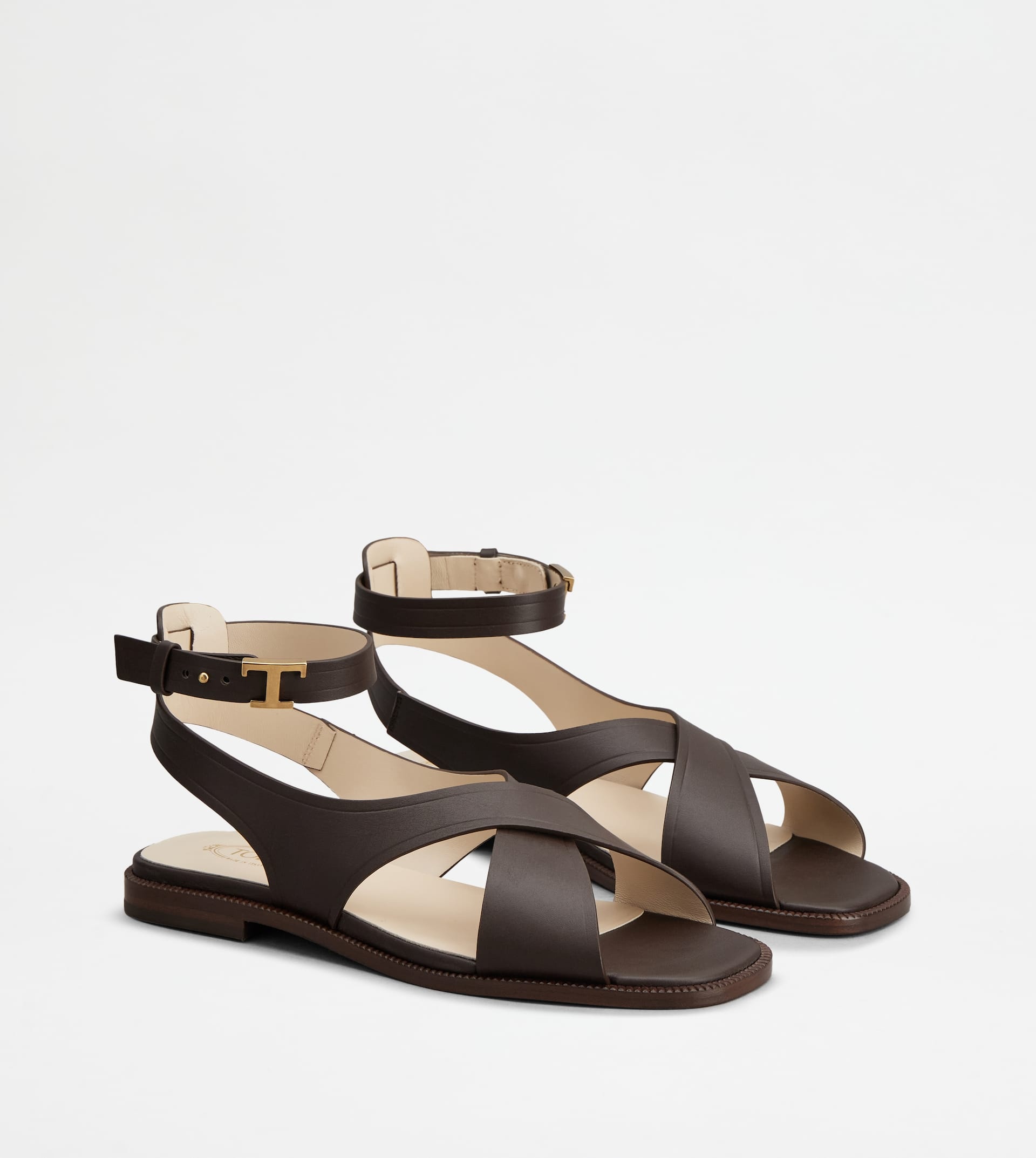 SANDALS IN LEATHER - BROWN - 3