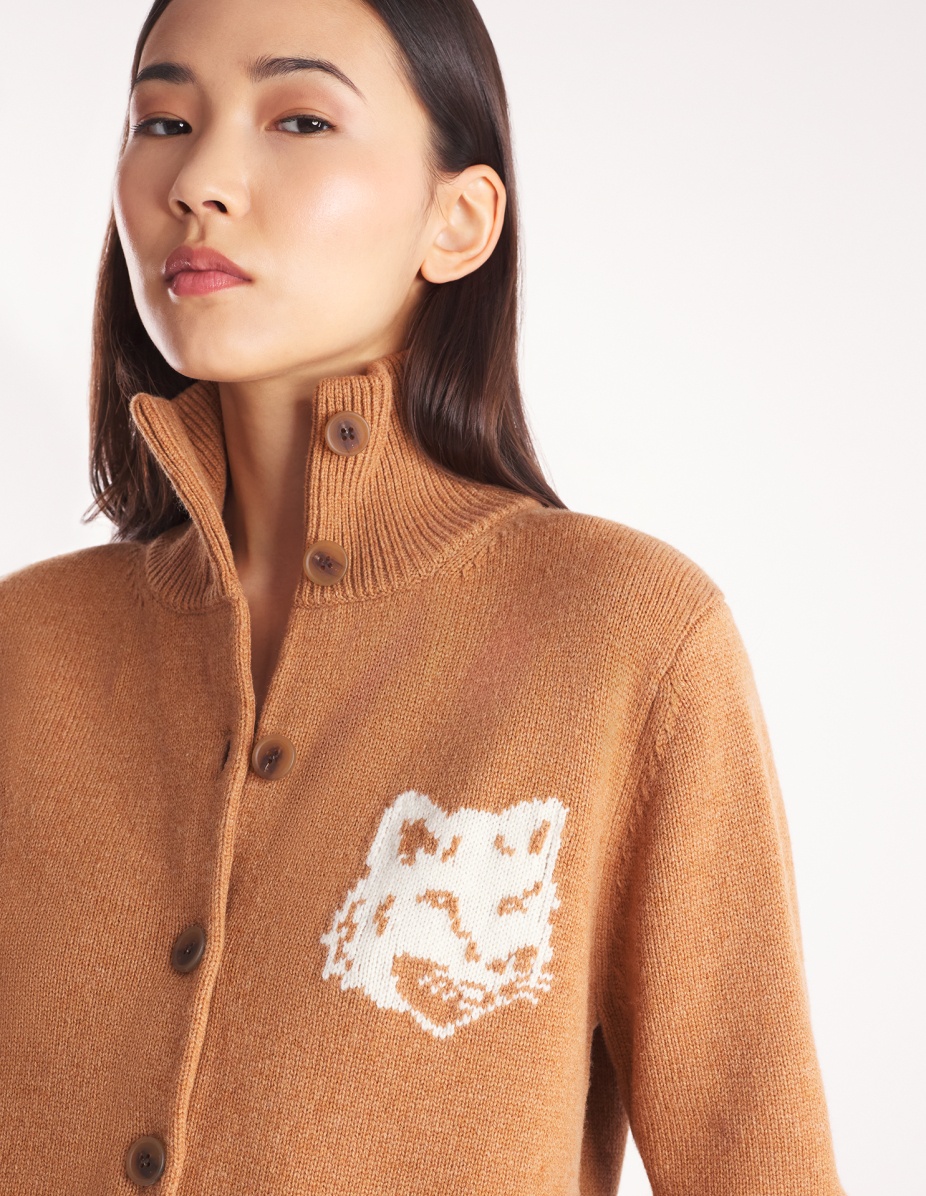 FOX HEAD INTARSIA HIGH NECK CARDIGAN - 4