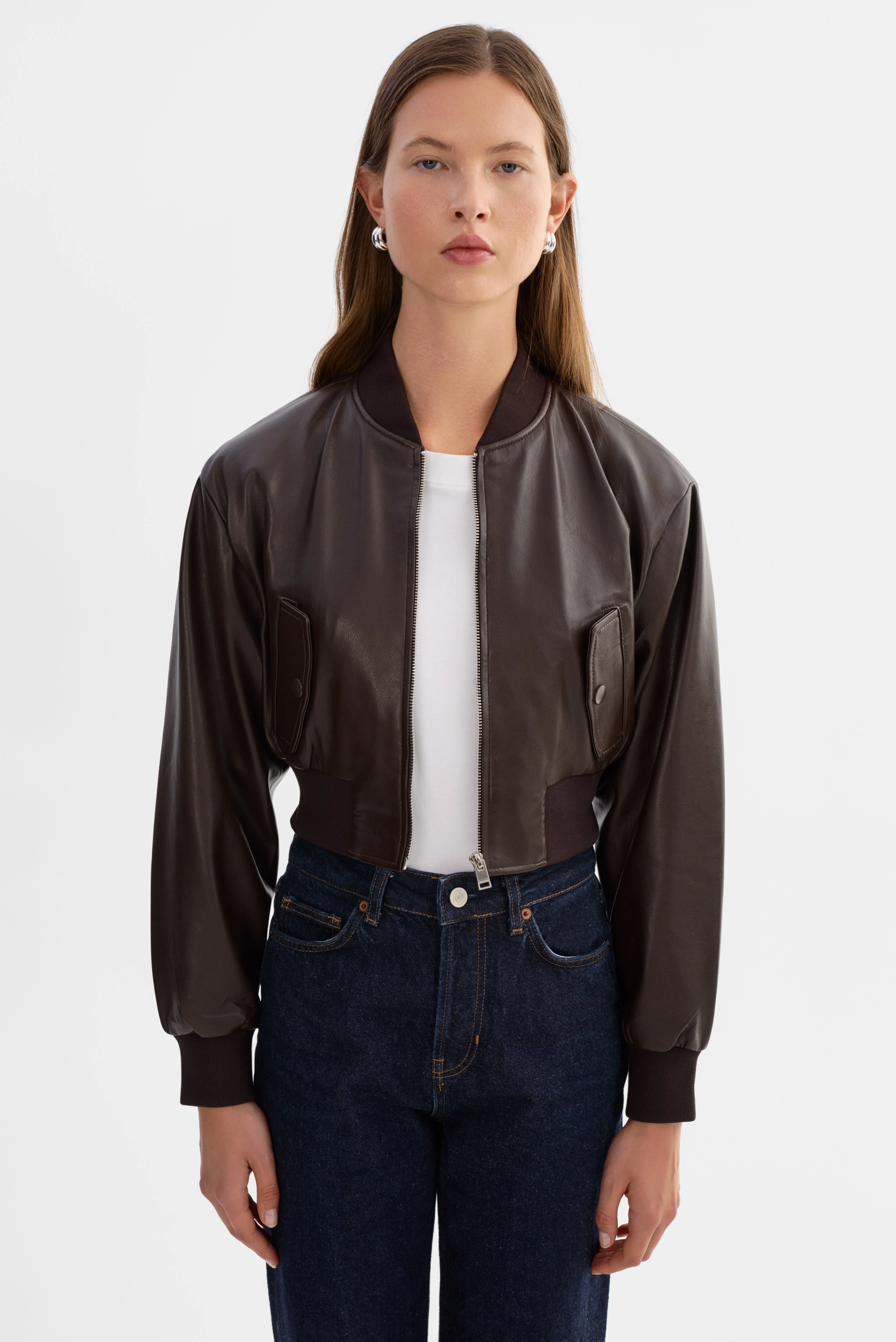EVELIN | Cropped Faux Leather Bomber Jacket - 1