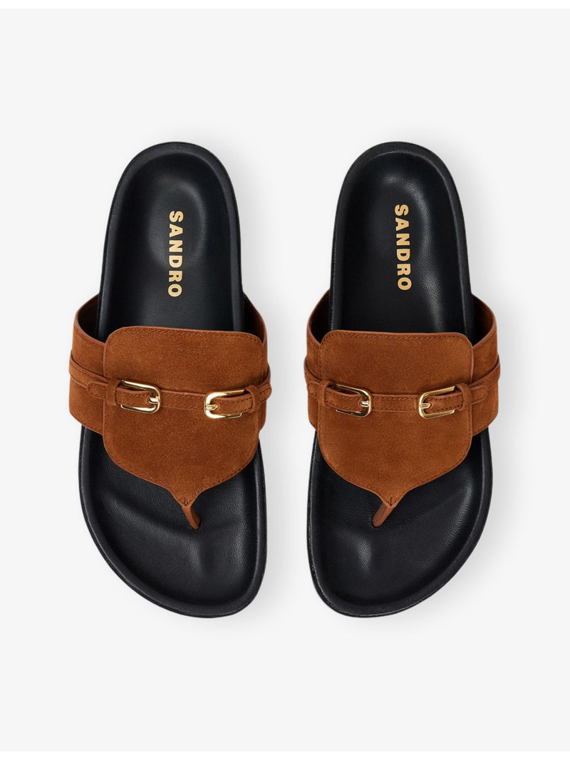 Buckle-Embellished Toe-Post Suede Sandals 2