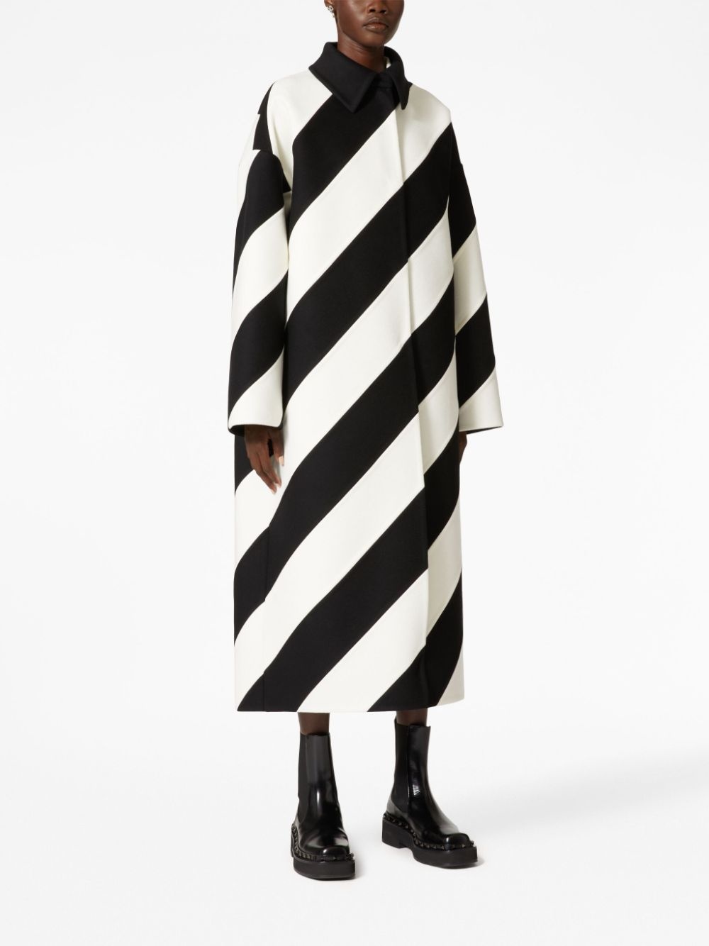 stripe-pattern virgin wool-blend coat - 3