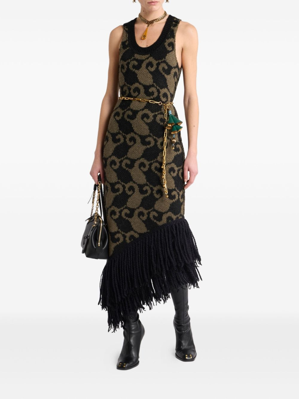 paisley jacquard fringe midi dress - 5