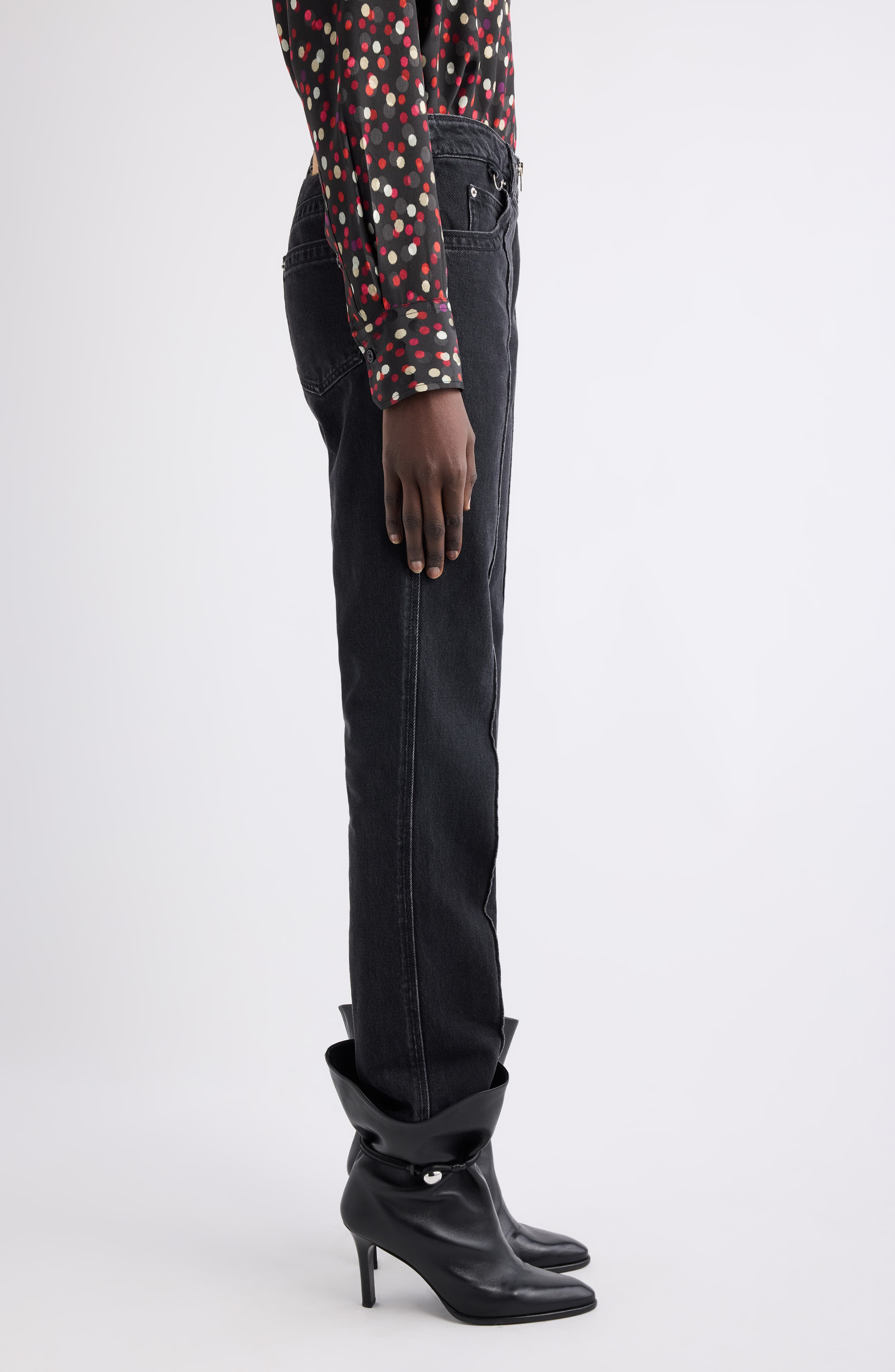 Isabel Marant Silviana Pintuck Slim Fit Jeans in Black at Nordstrom - 4