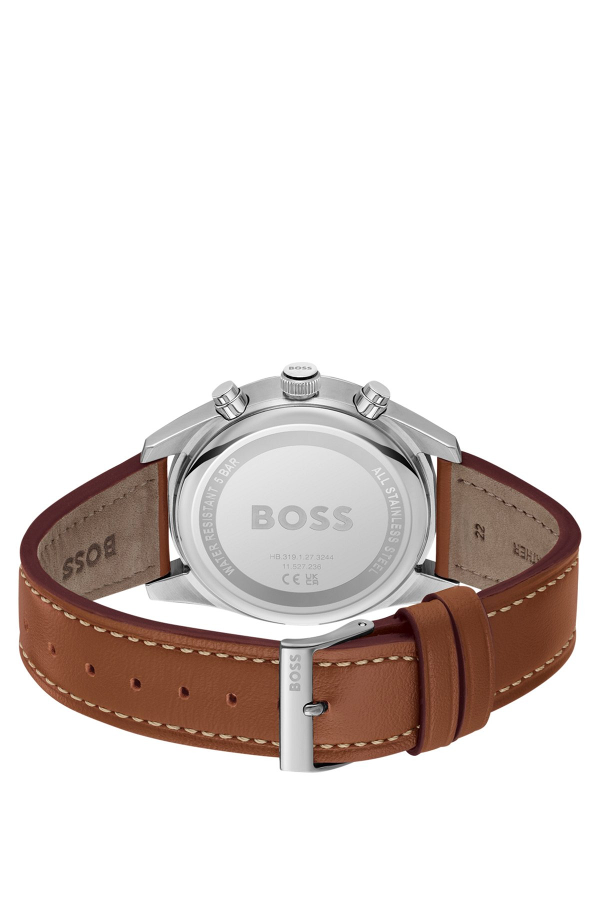 BLACK-DIAL CHRONOGRAPH WATCH WITH BROWN LEATHER STRAP - 3