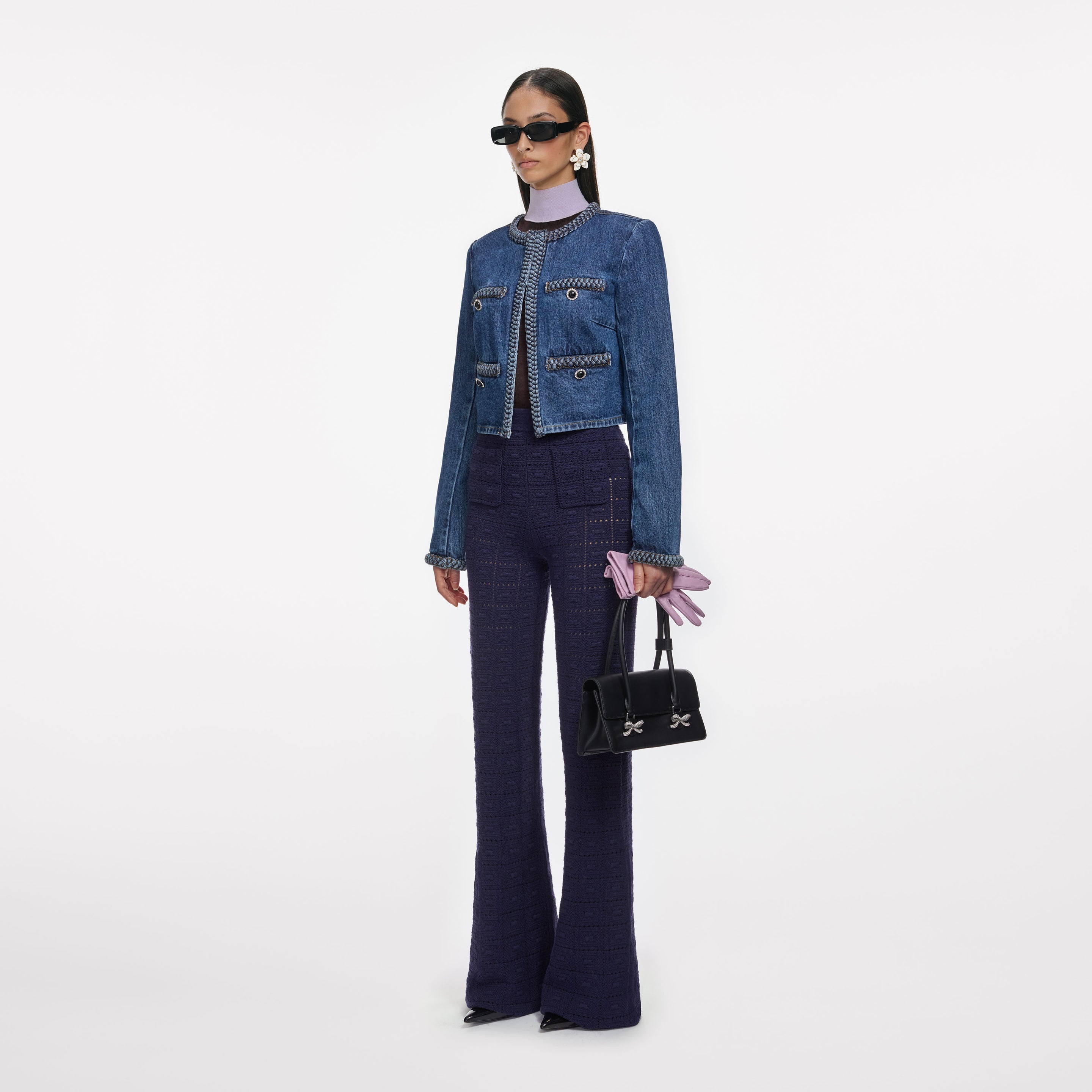 Navy Pointelle Knit Trousers - 2