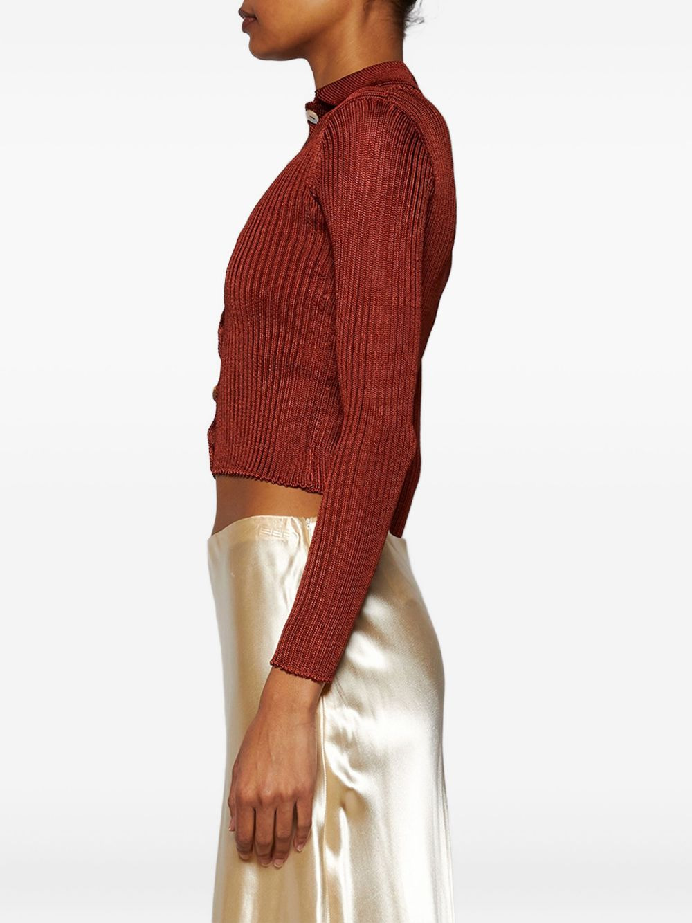 ribbed-knit button-up cardigan - 4