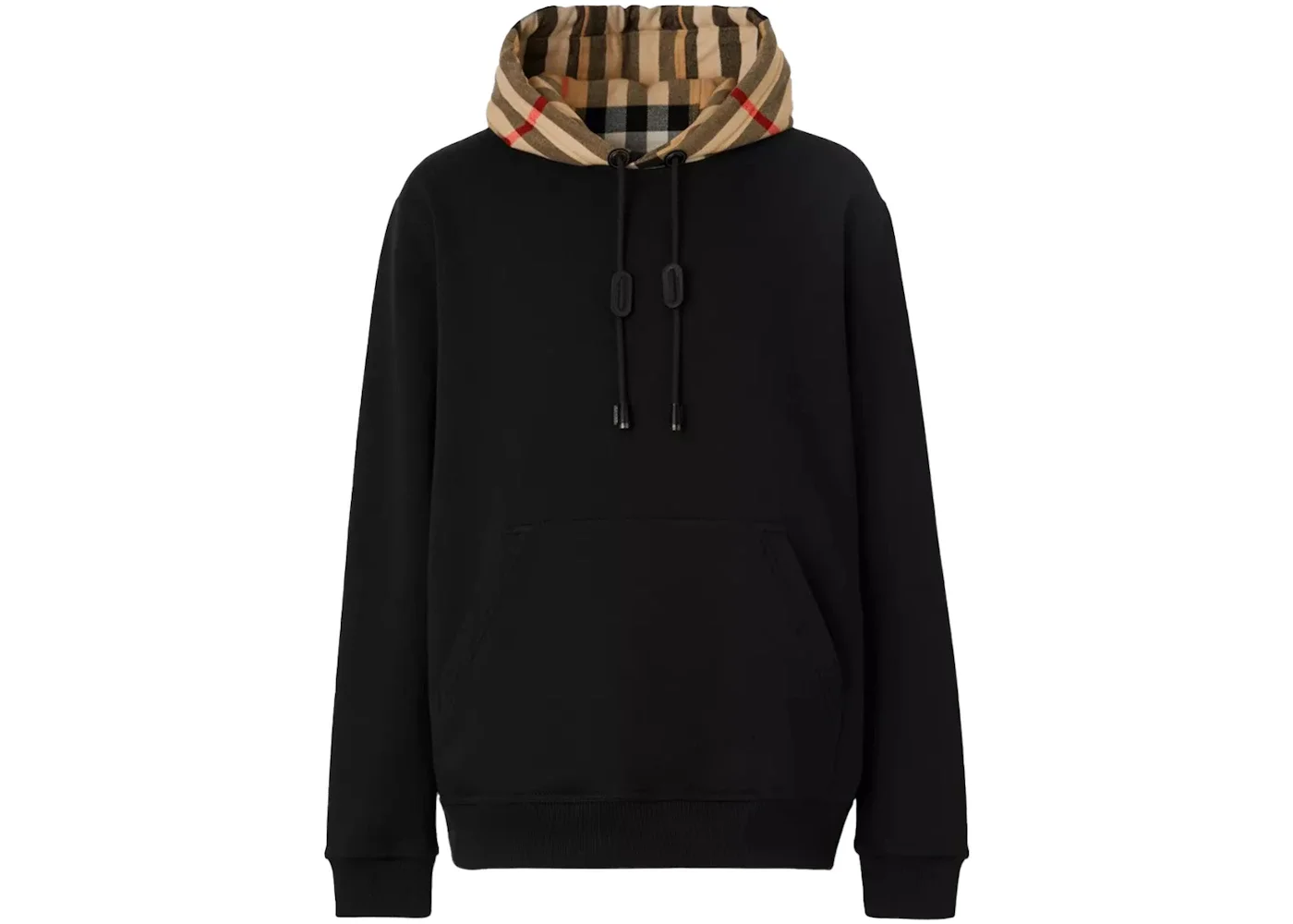 Burberry Check Hood Cotton Hoodie Black - 1