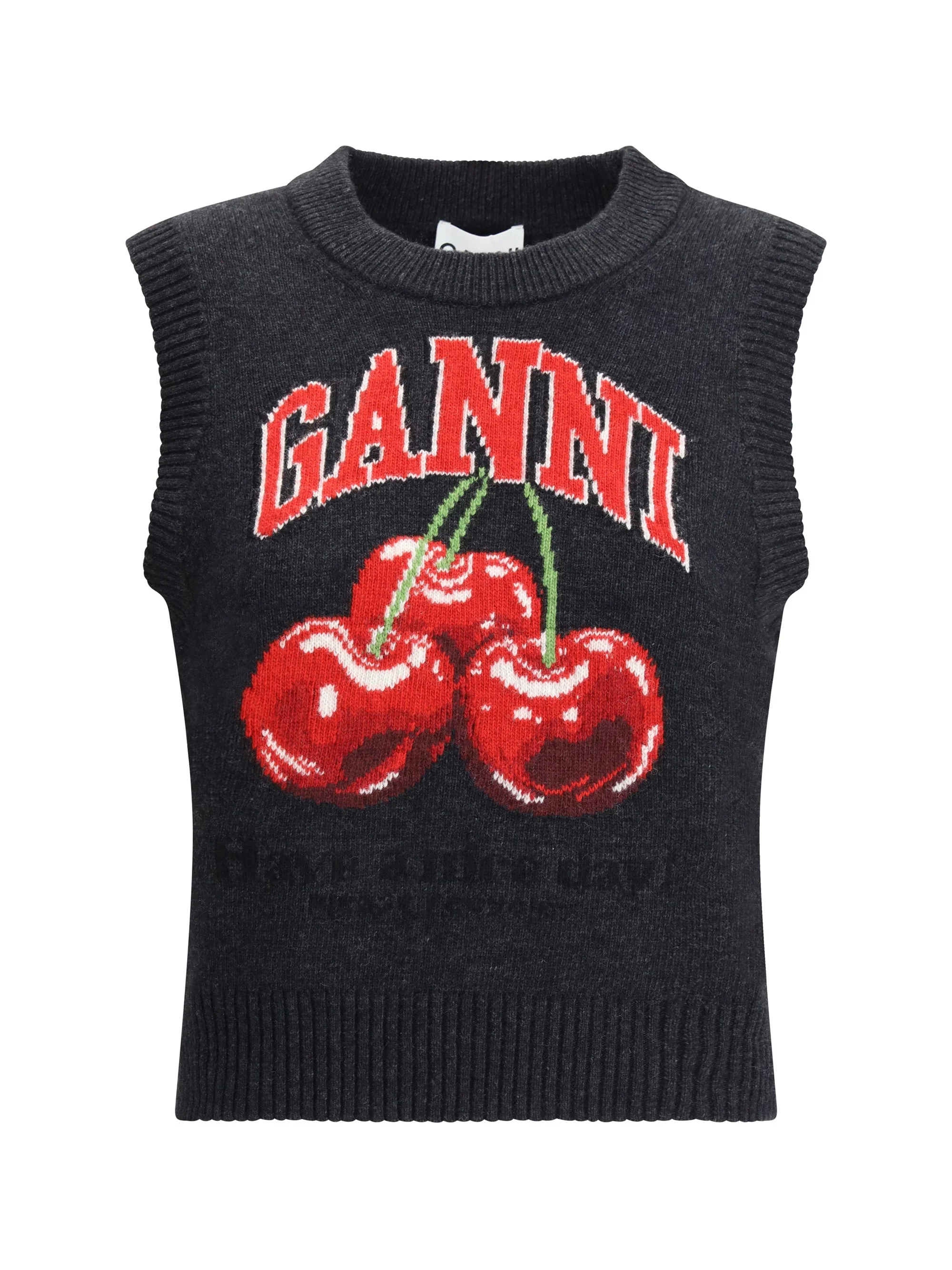 Ganni Women Wool Vest With Graphic Cherries - 1