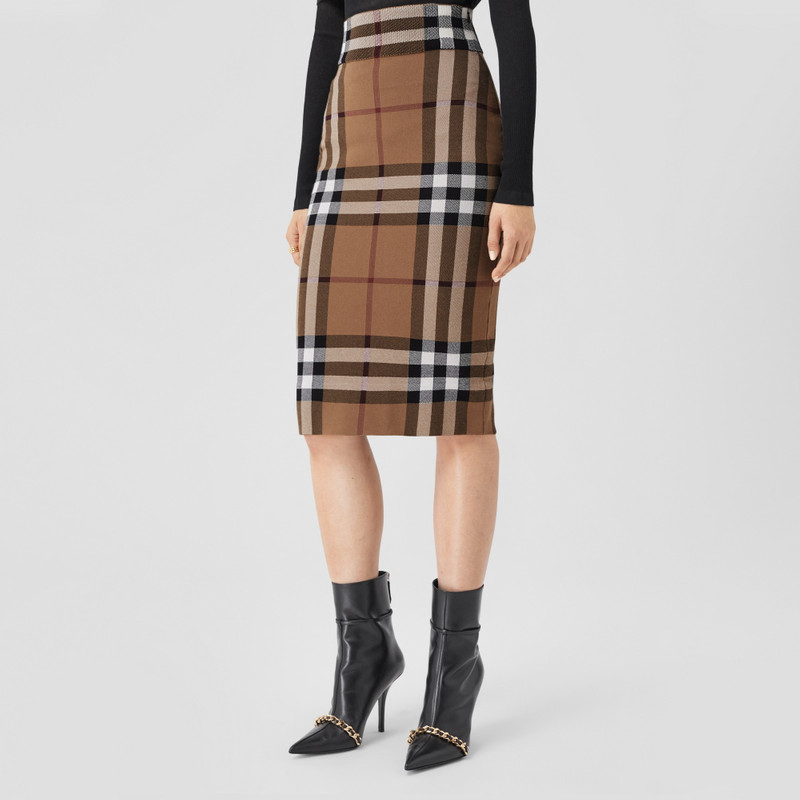 Check Cotton Silk Blend Jacquard Skirt 6