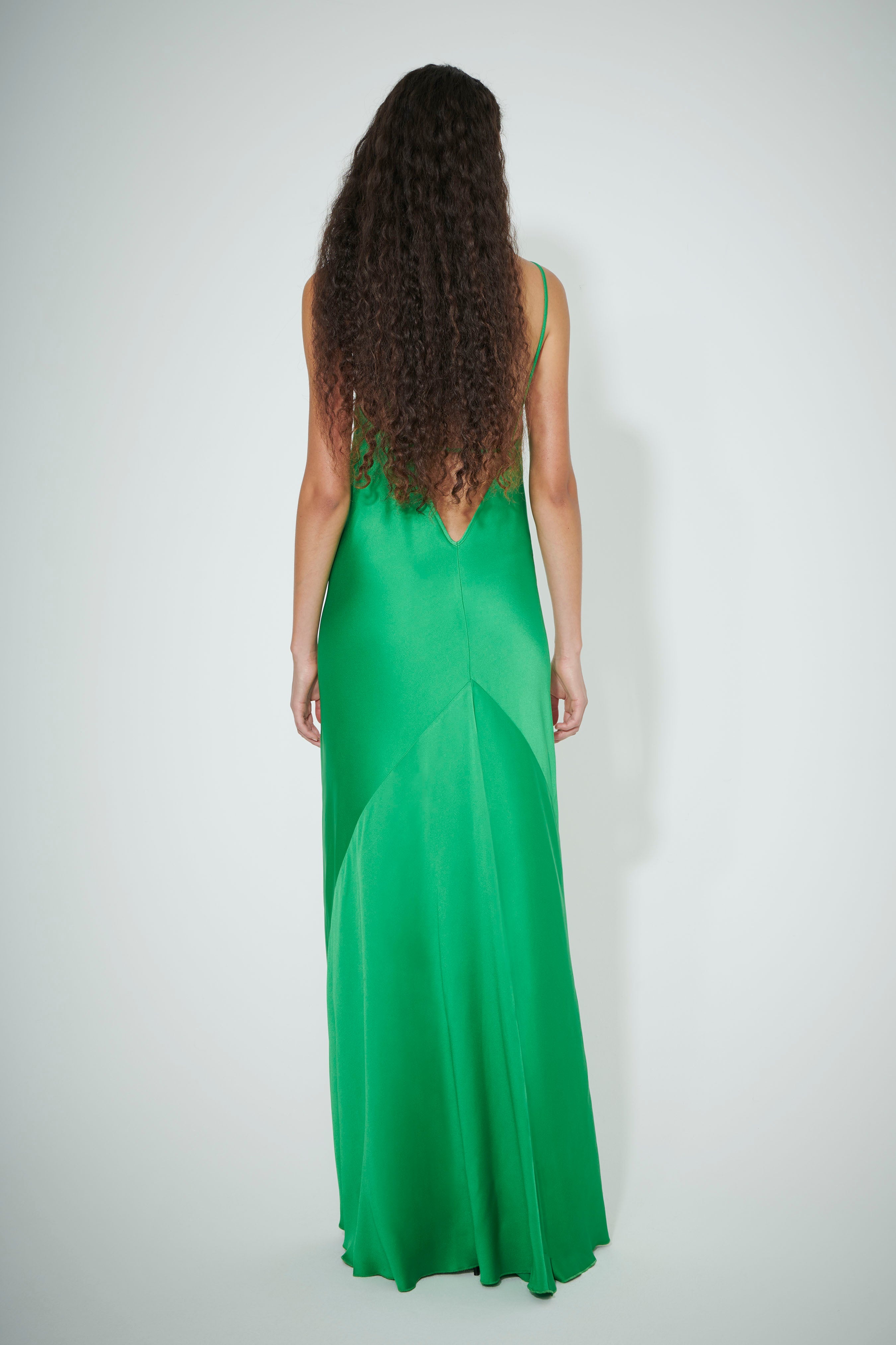 Floor Length Cami Dress in Emerald Green - 4