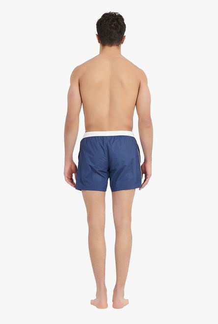 Navy blue swimsuit with white Balmain Paris logo print - 3