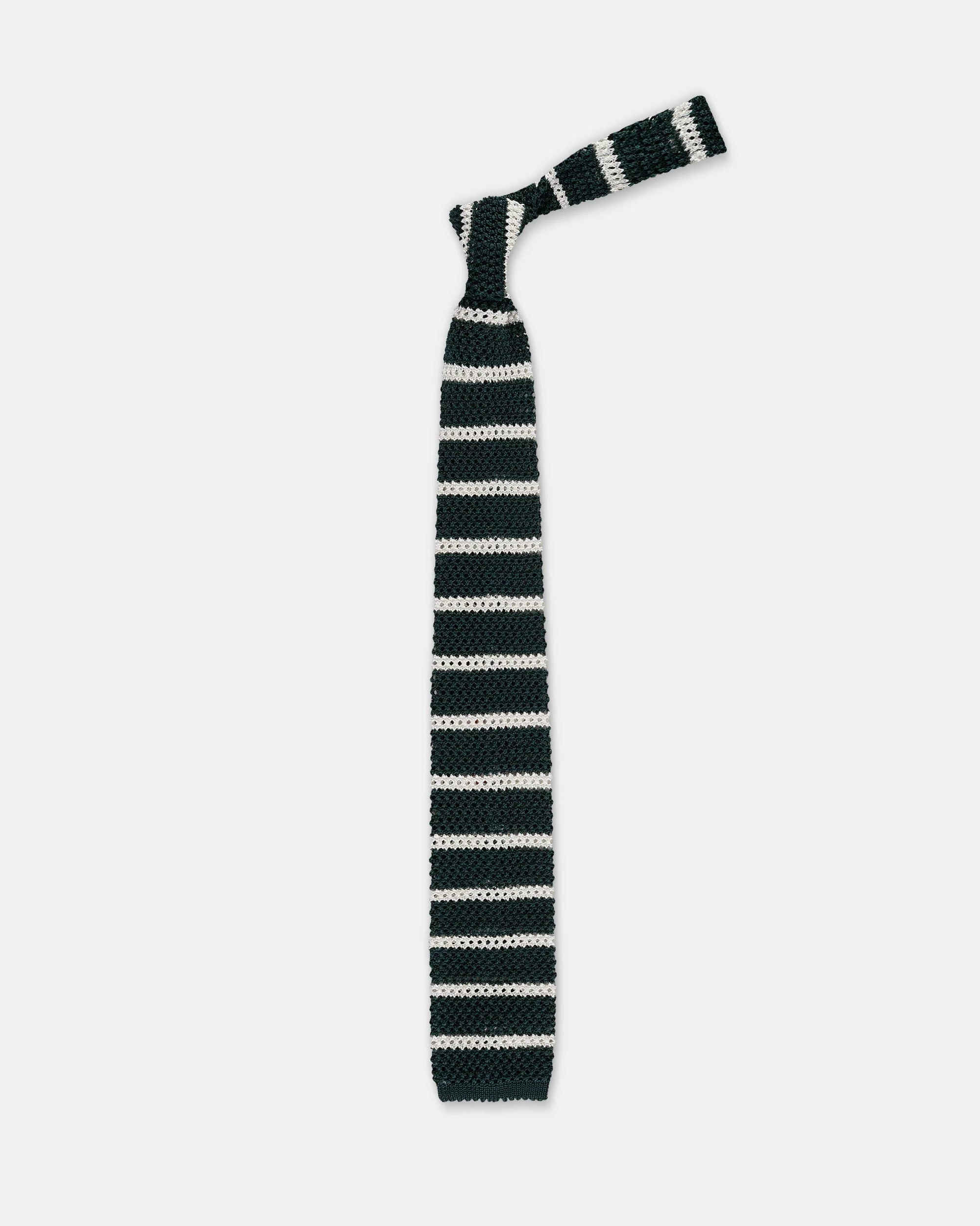 MADE-IN-ITALY GREEN & WHITE BAR STRIPE SILK KNIT TIE - 1