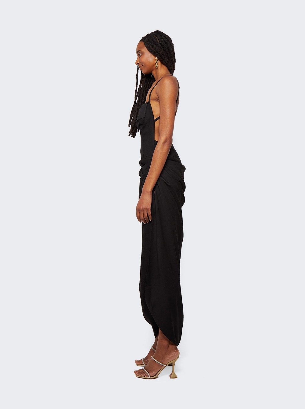 La Robe Saudade Long Asymmetric Draped Dress Black - 4