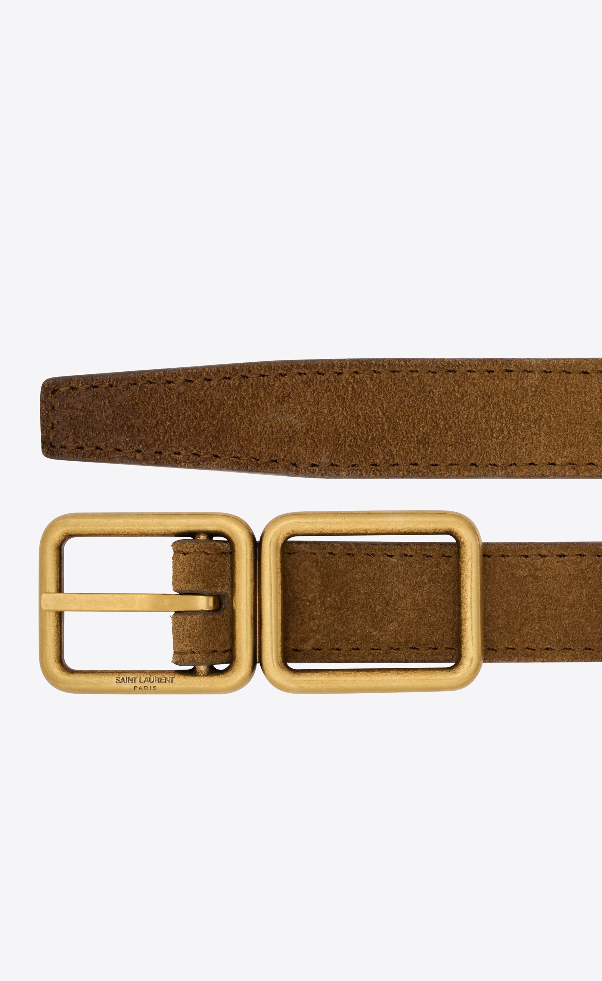 double-buckle thin belt in aged suede - 2