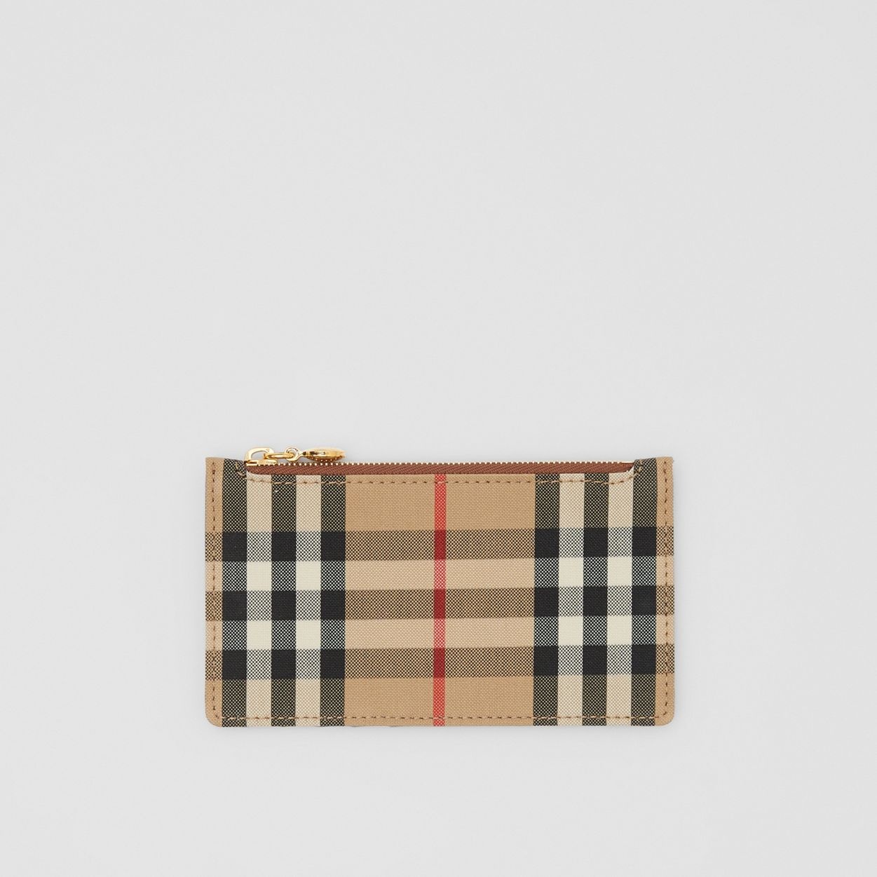 Vintage Check and Leather Zip Card Case - 1