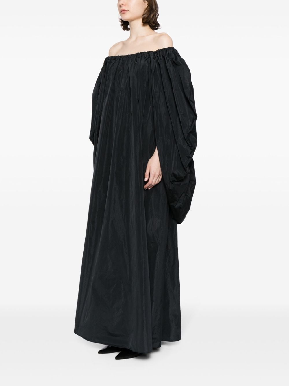 off-shoulder satin dress - 3