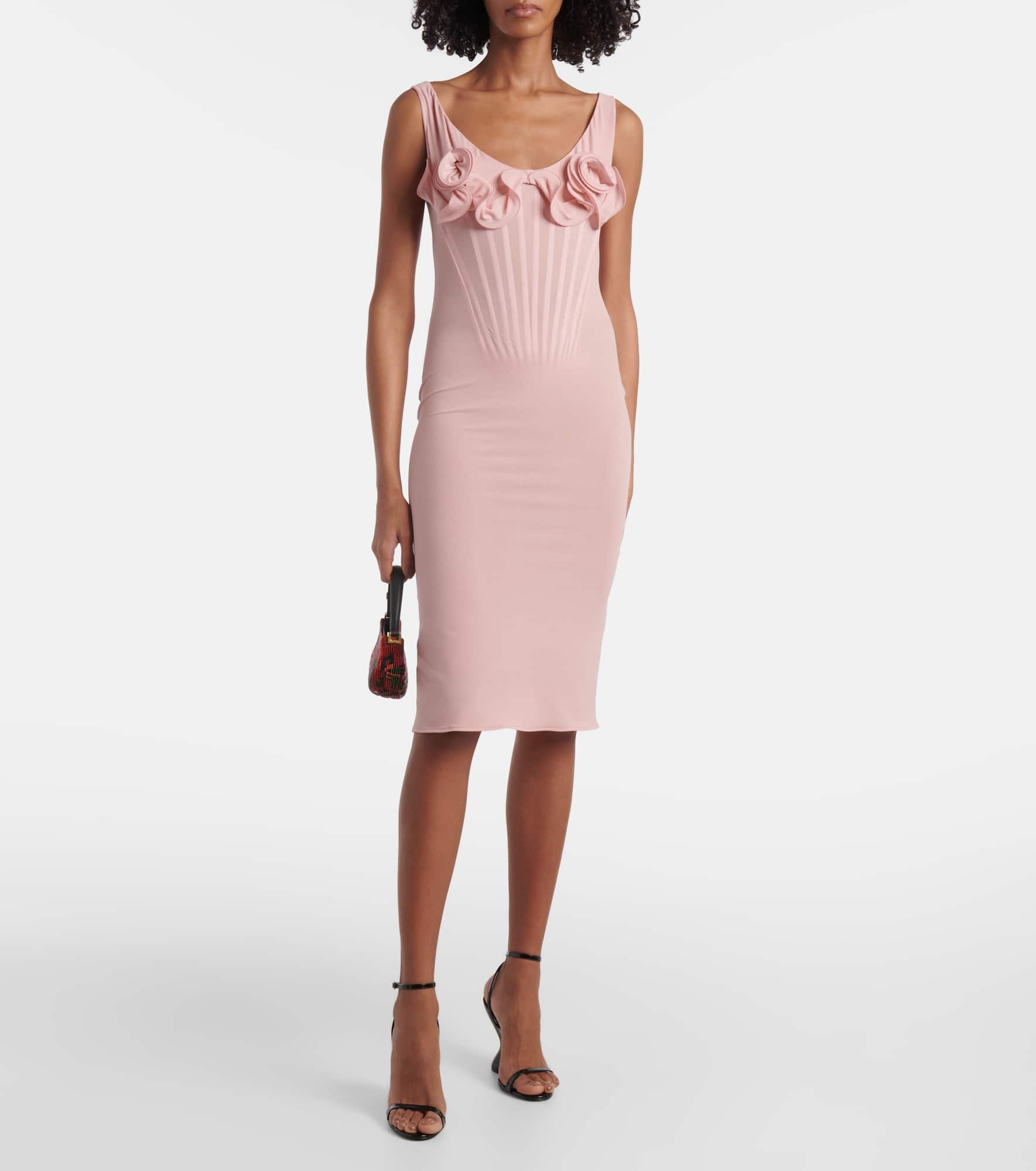 Floral-appliqué silk-blend bustier dress - 2