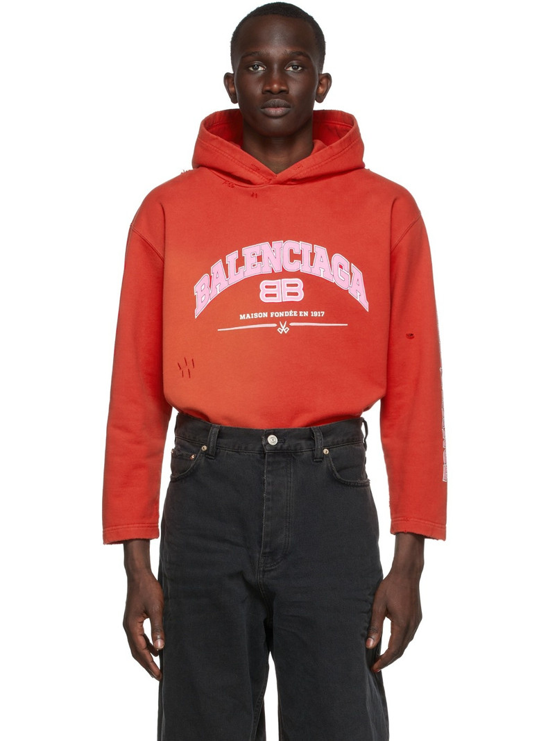 Red 'Maison Balenciaga' Cropped Hoodie - 1