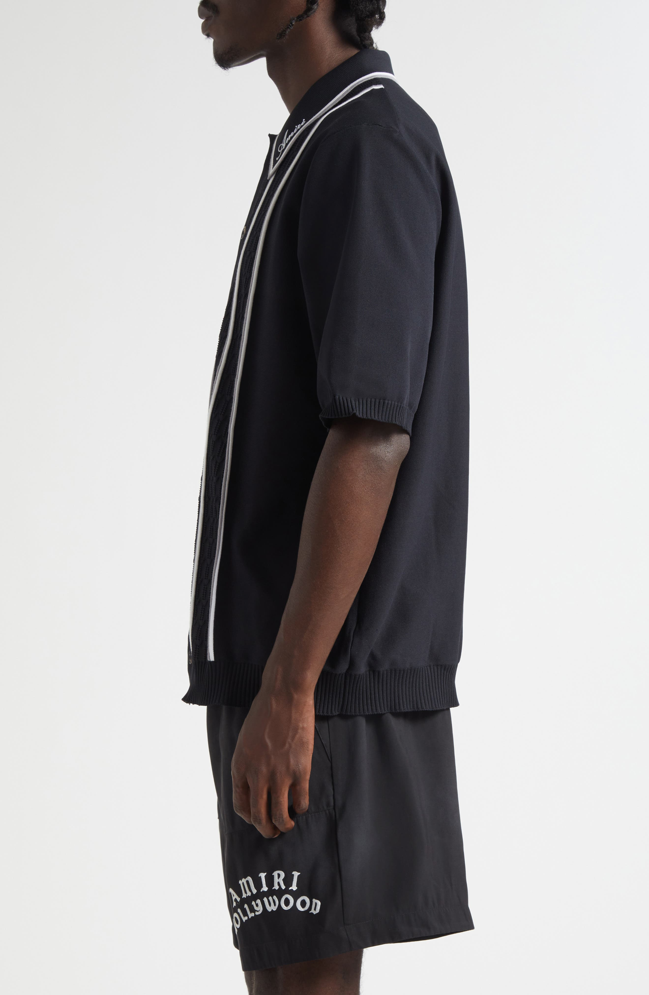 AMIRI Script Knit Button-Up Shirt in Black at Nordstrom - 4