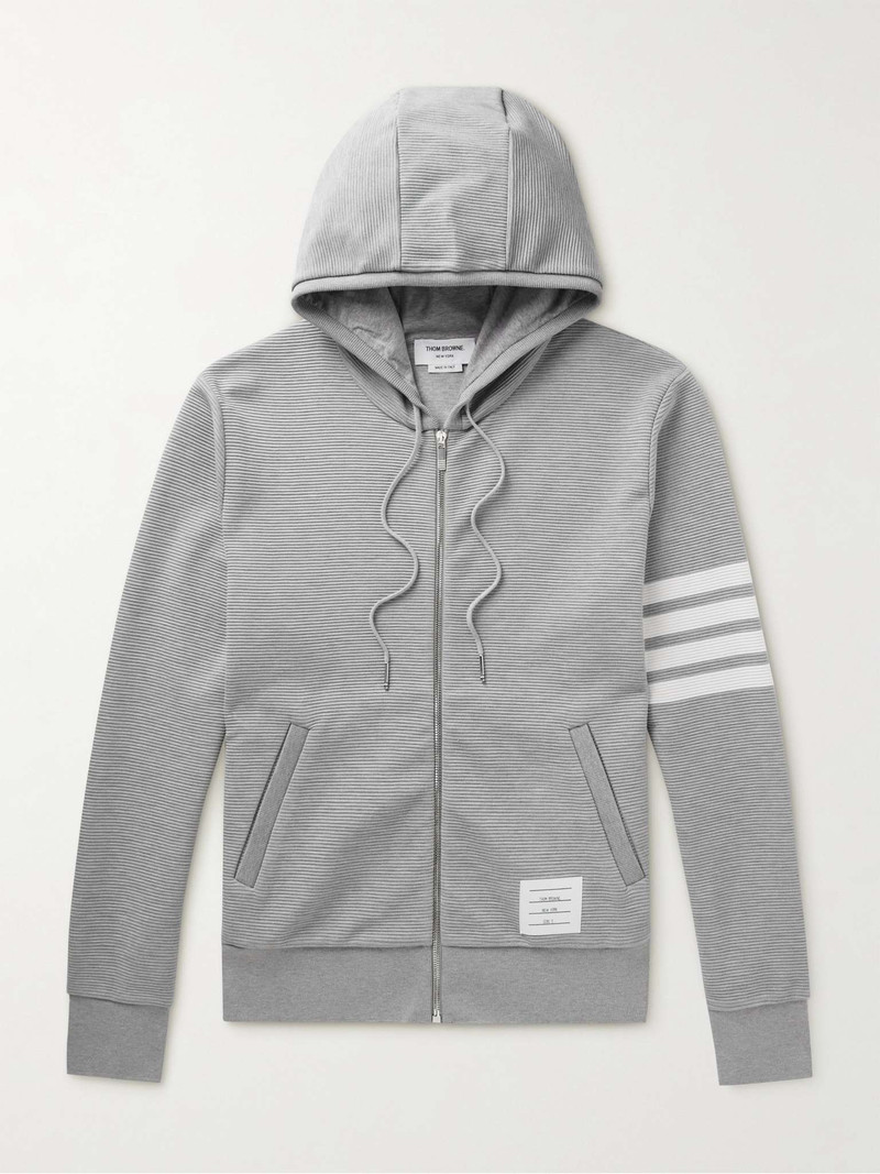 Striped Ribbed Cotton-Jersey Zip-Up Hoodie - 1