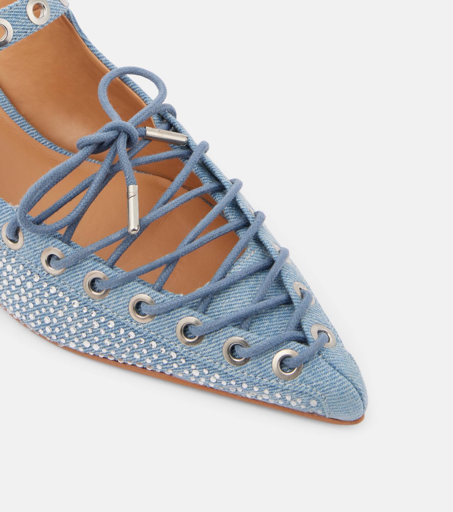 Embellished lace-up denim mules - 5
