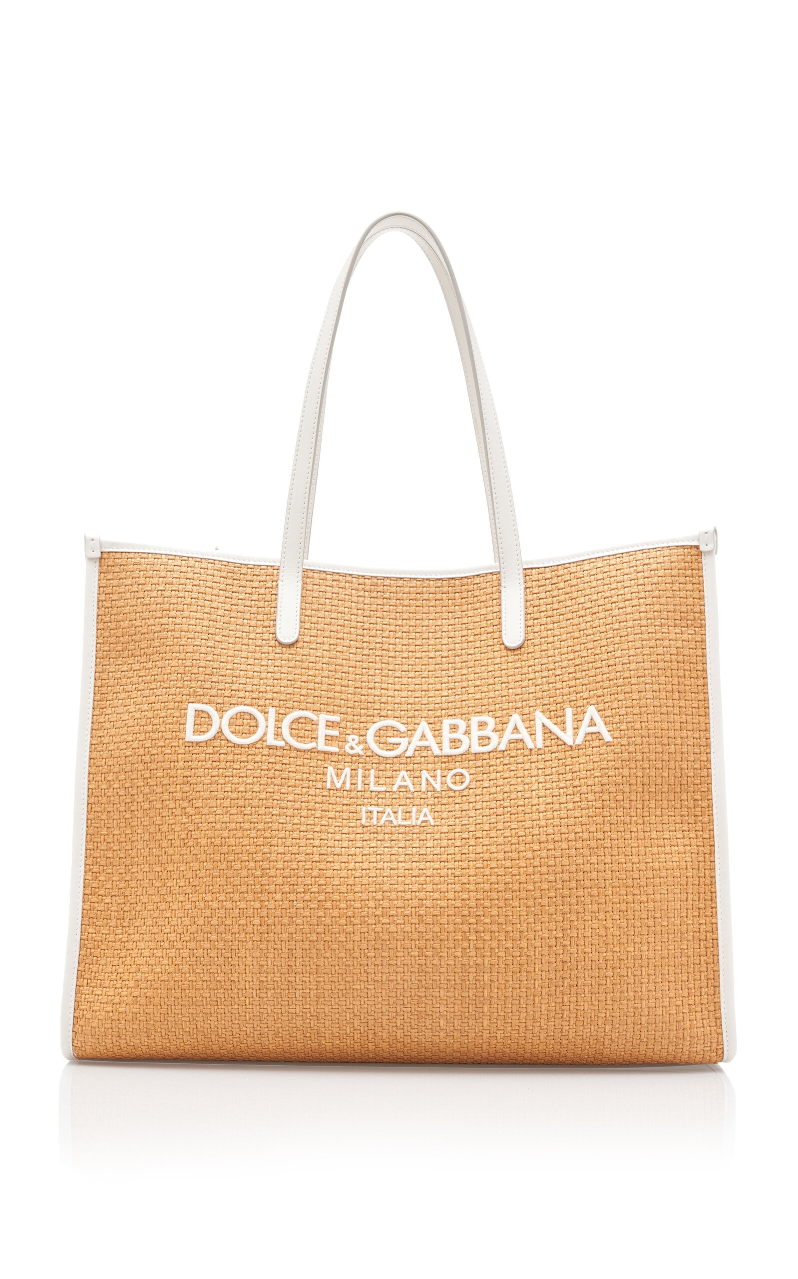 Logo-Embroidered Raffia Tote Bag neutral - 1