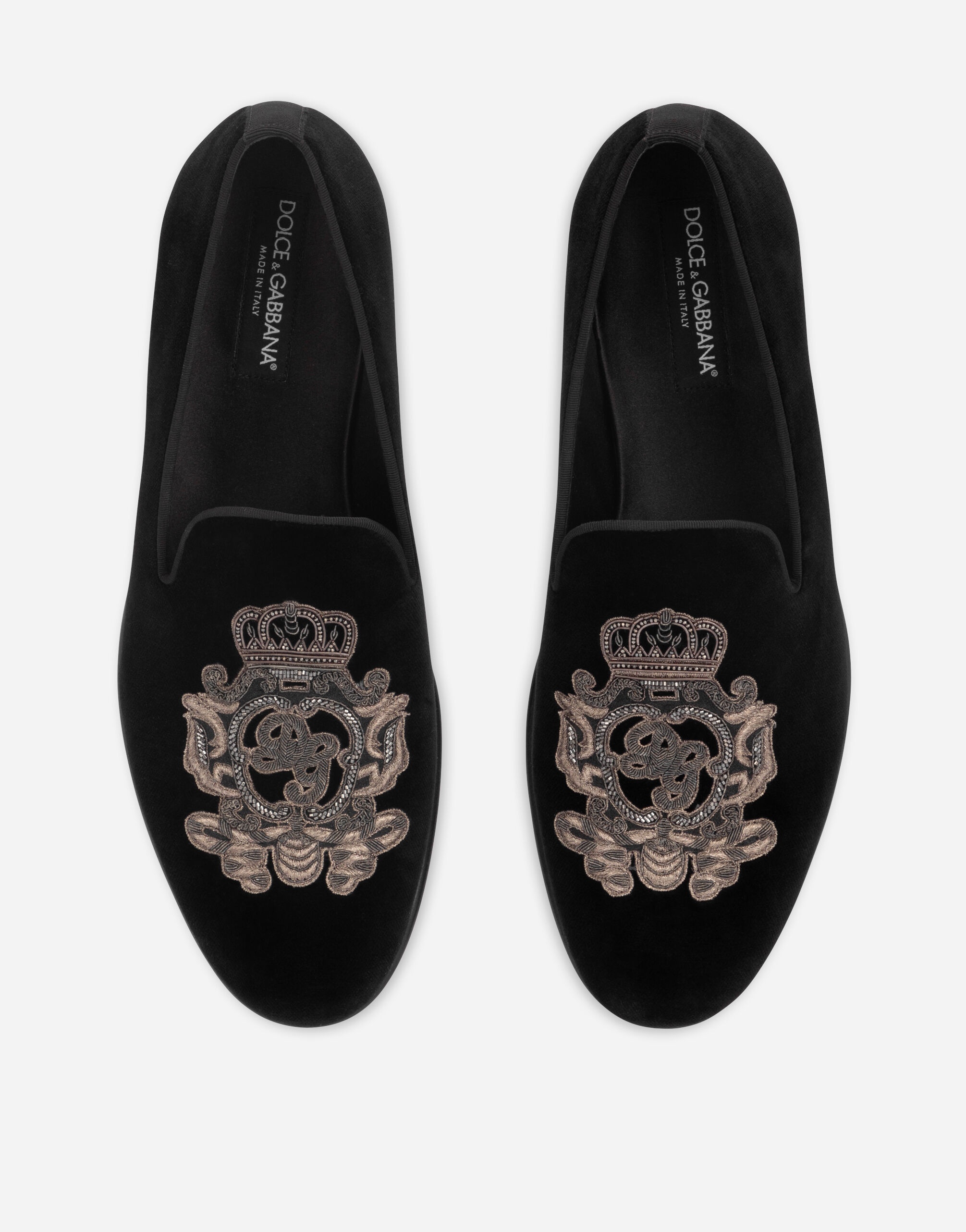 Velvet slippers with coat of arms embroidery - 4