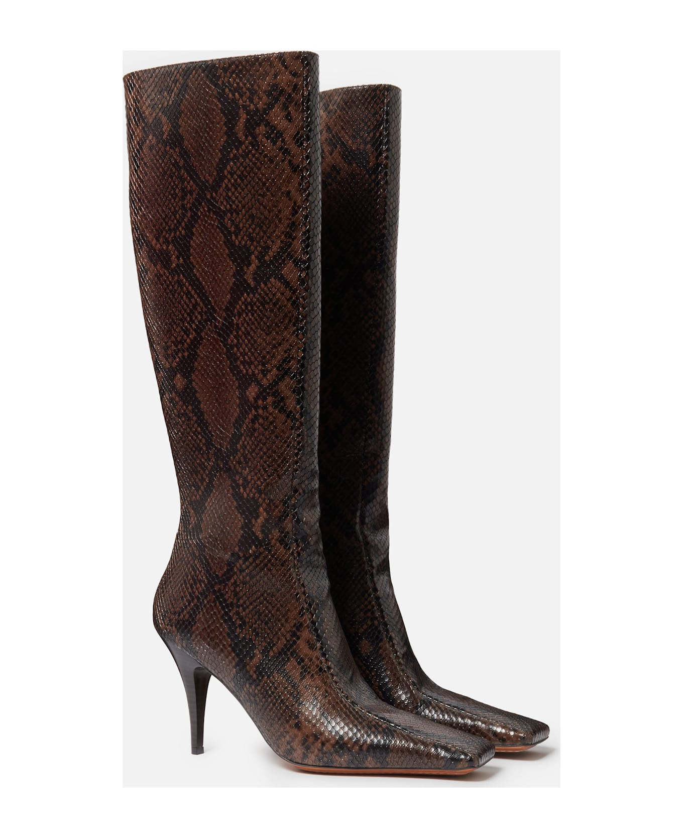 Knee-high Snake-effect Boots With Stiletto Heel And Squared Toe - 2