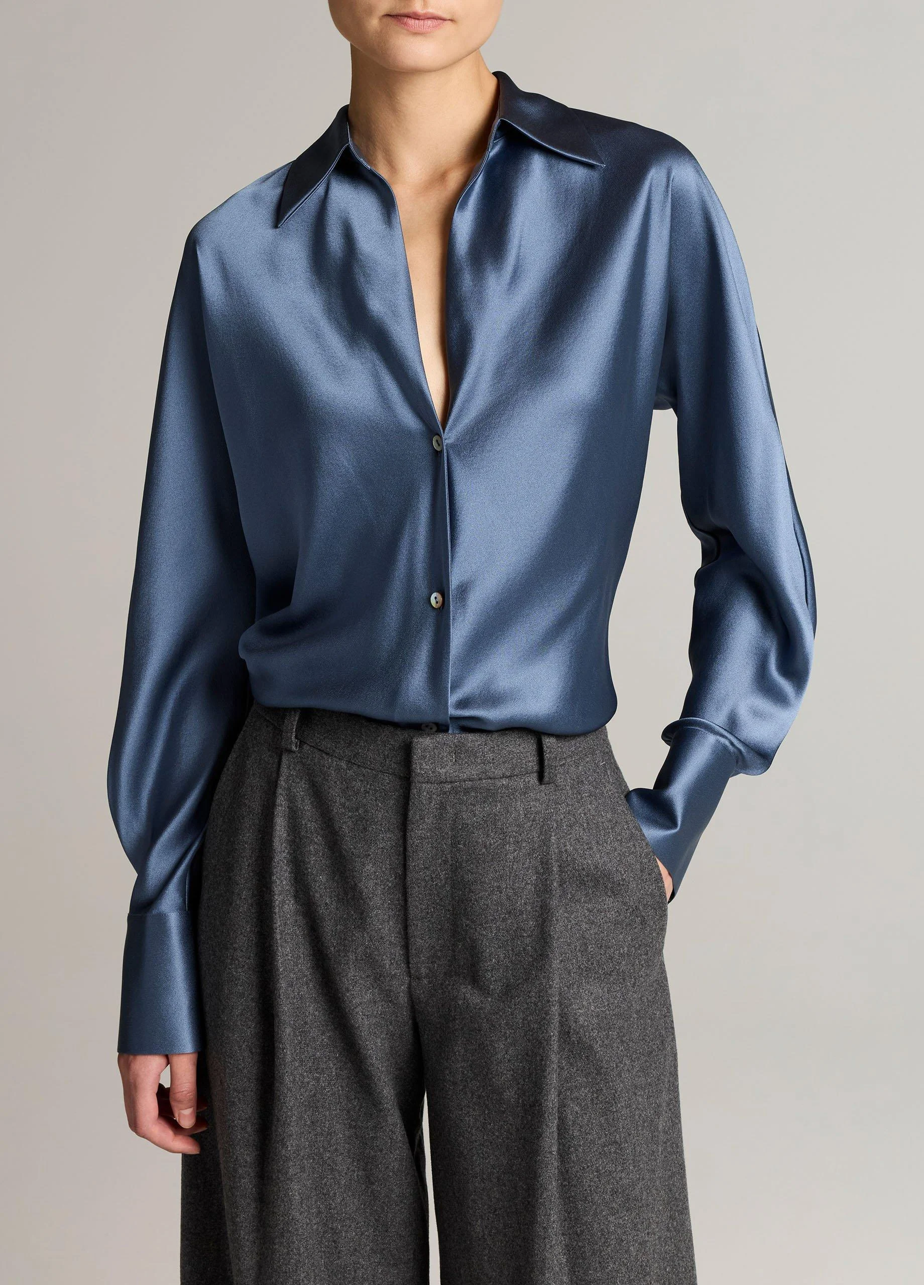 Silk Bias Long-Sleeve Blouse - 1