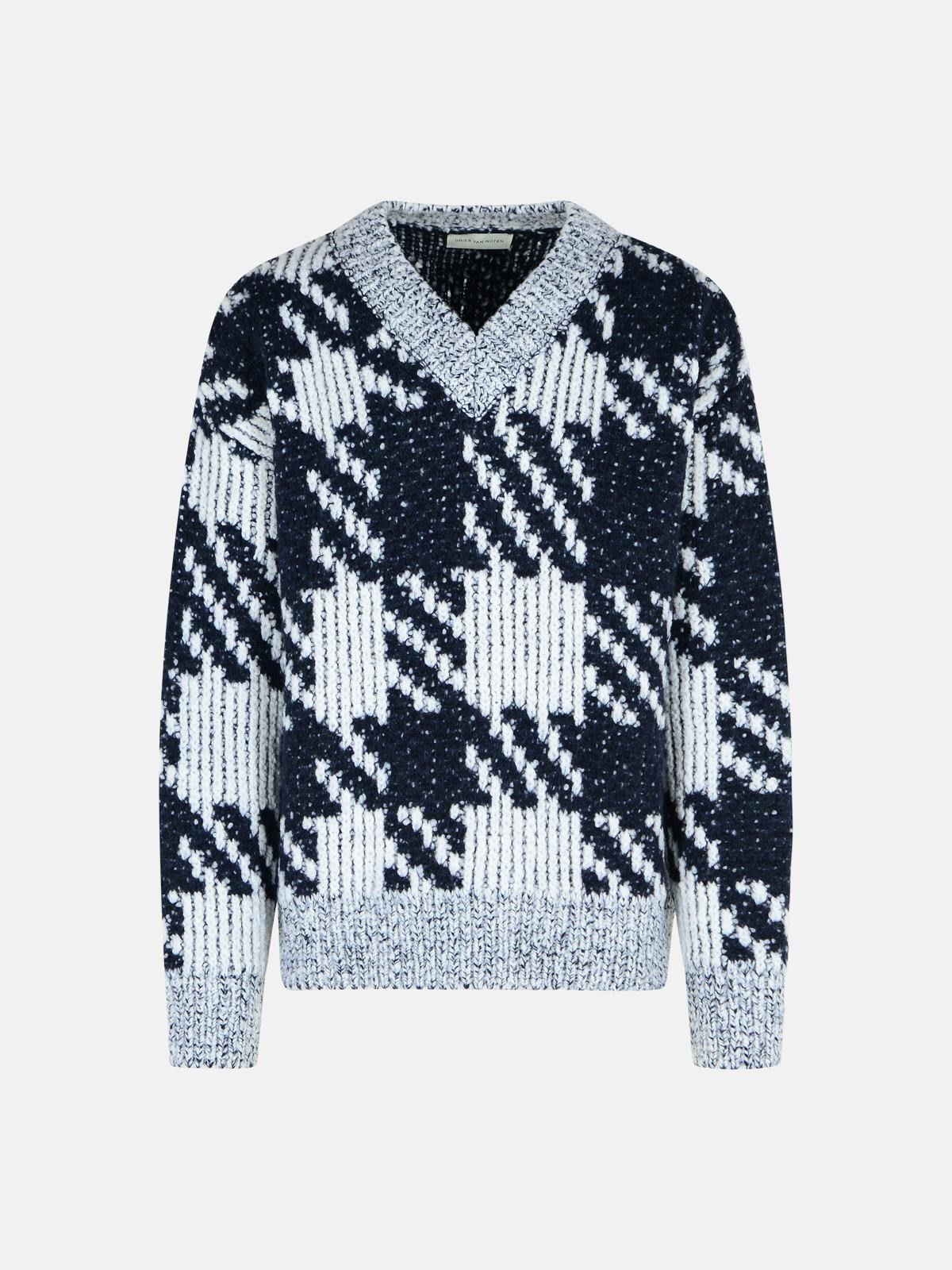 WHITE and NAVY 'MACAO' WOOL AND ALPACA SWEATER - 1