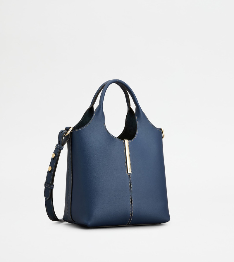 TOTE SHOPPING BAG IN LEATHER MINI - BLUE 2