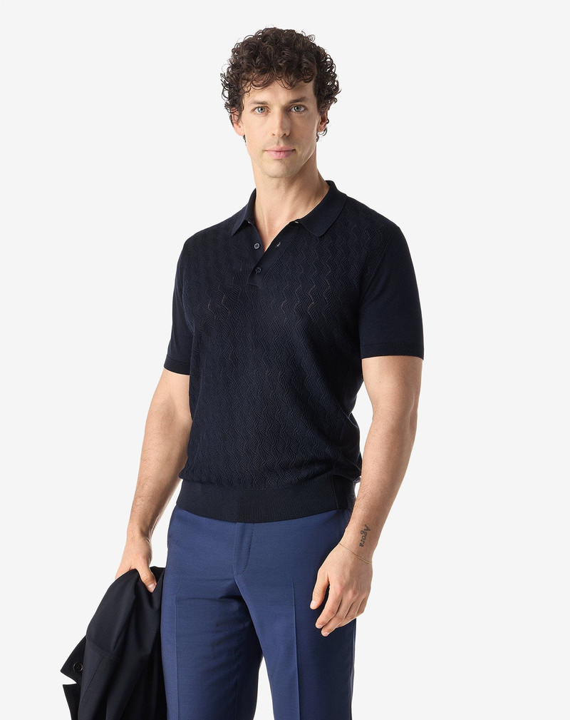 CORNELIANI Navy blue silk and cotton crew neck knitwear outlook