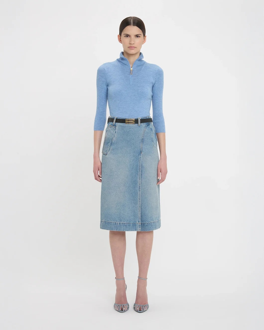 DENIM WRAP DETAIL SKIRT - 2