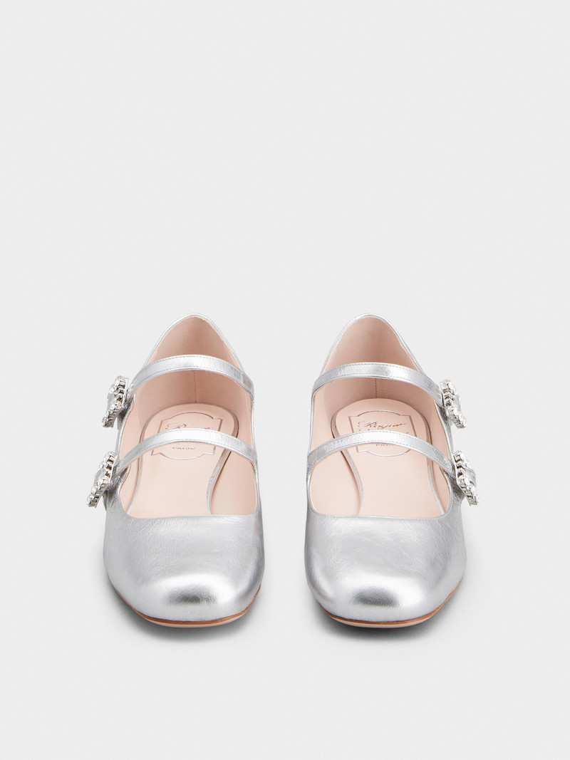 Mini Très Vivier Strass Buckle Babies Ballerinas in Leather 7