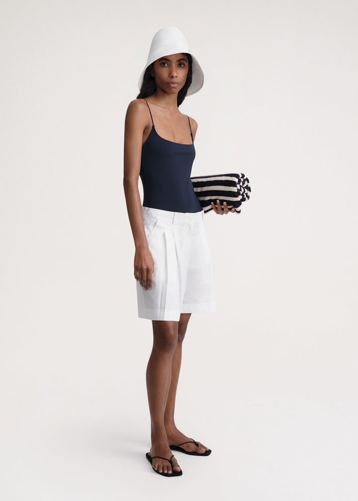 Pleated cotton-poplin shorts white - 3