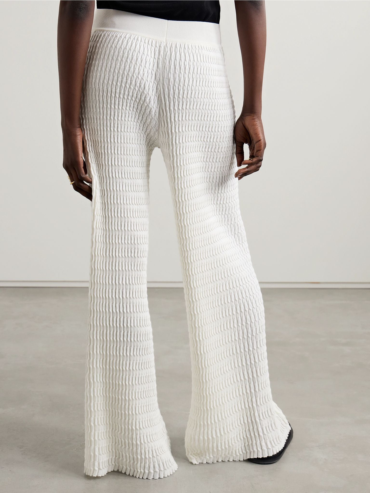 Ribbed cotton wide-leg pants White - 4