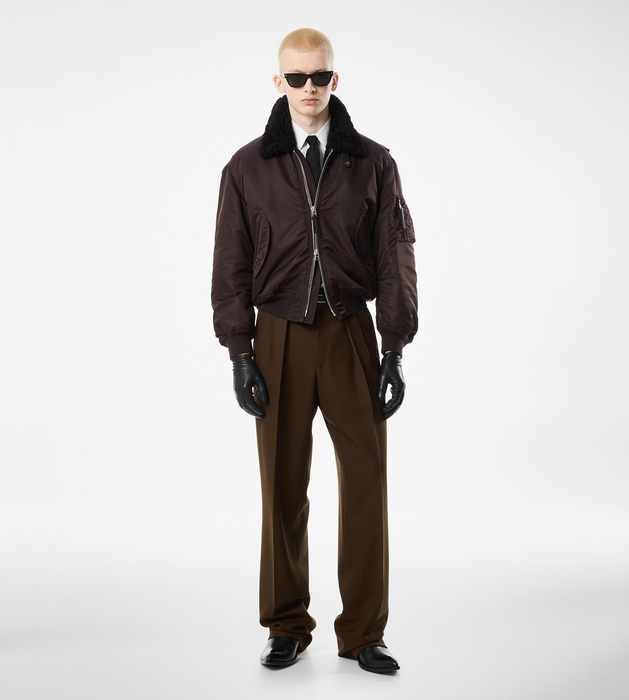 NYLON SHEARLING COLLAR FLIGHT BOMBER - 5