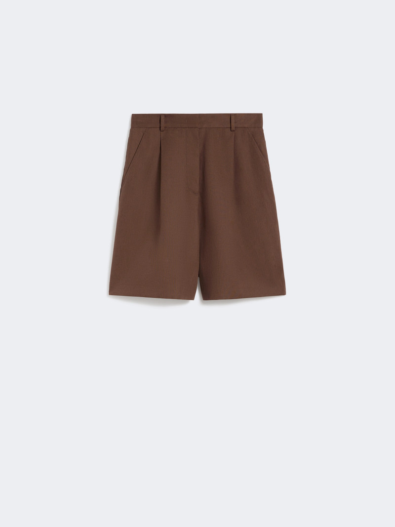 ECUBA Cotton and linen canvas Bermuda shorts - CHOCOLATE 1