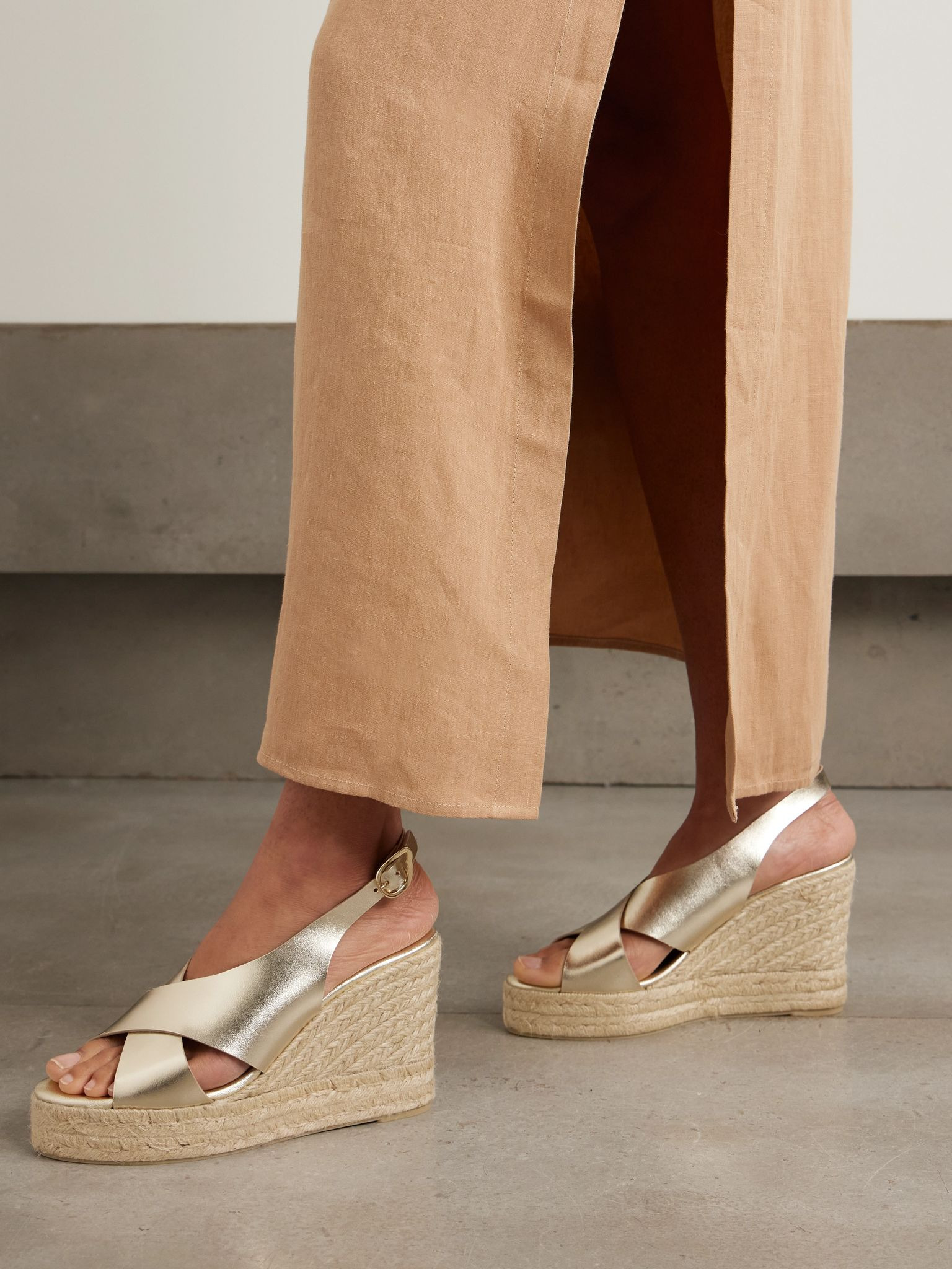 Maria metallic leather espadrille wedge sandals Gold - 2