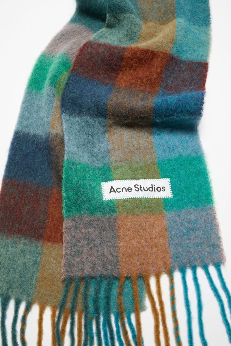 Mohair checked scarf - Turquoise/camel/blue 4