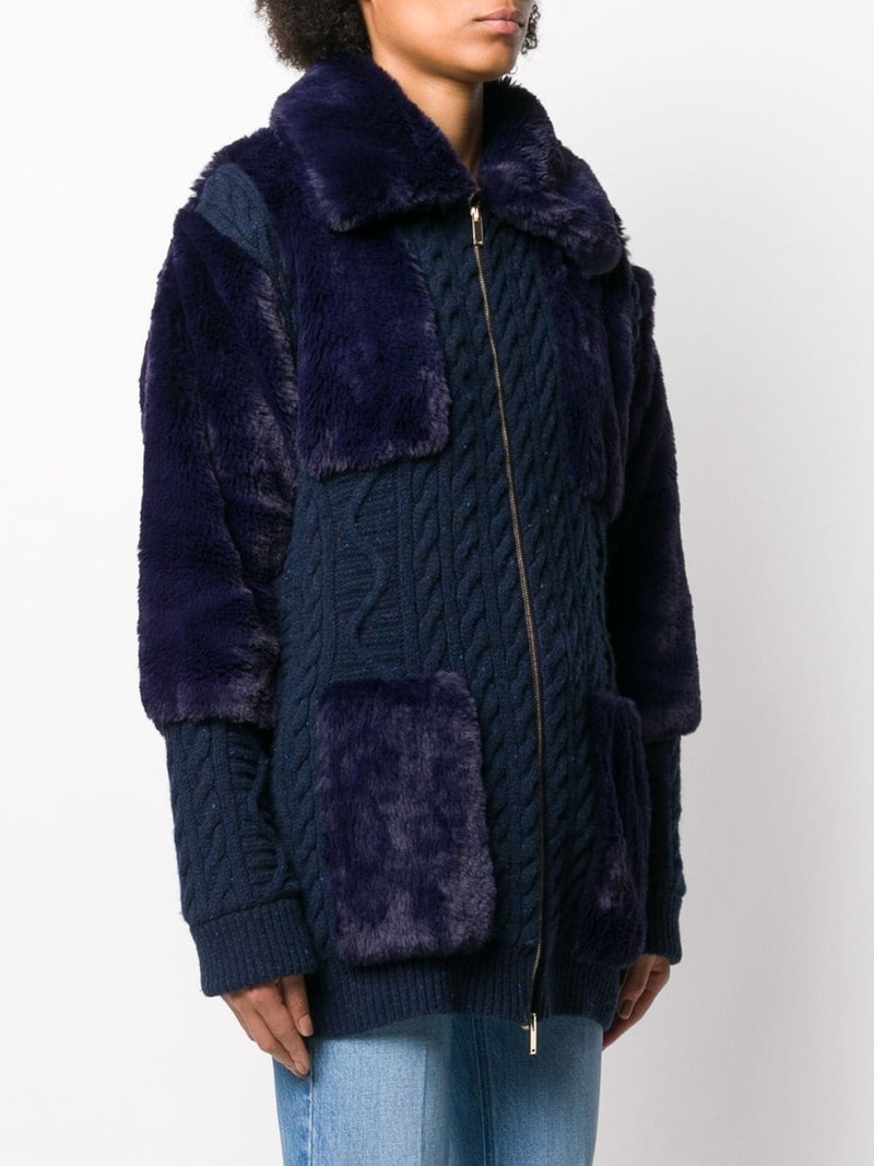 cable-knit faux-fur cardigan 3