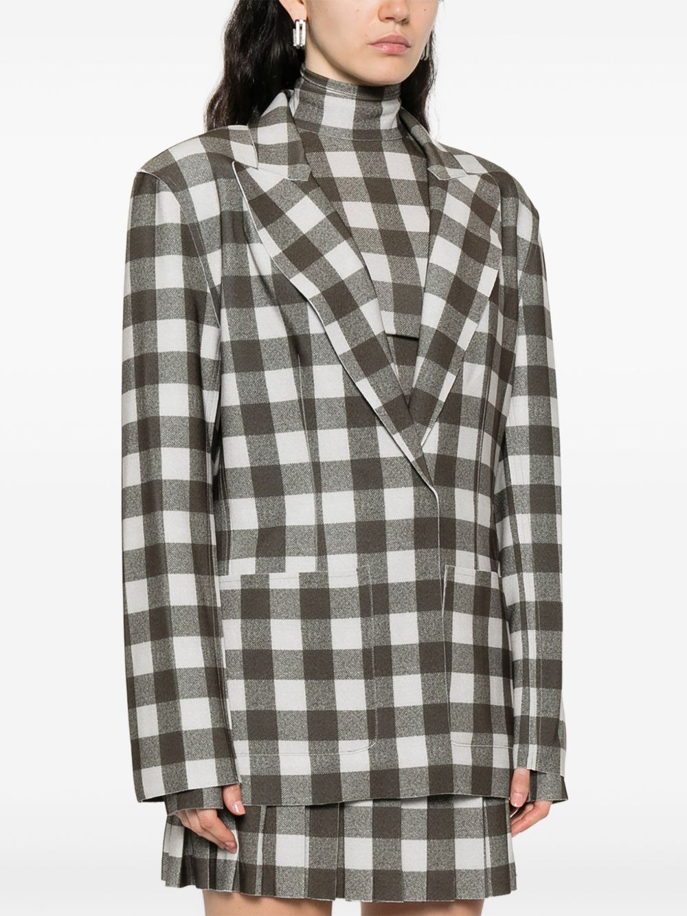 checked single-breasted blazer - 3
