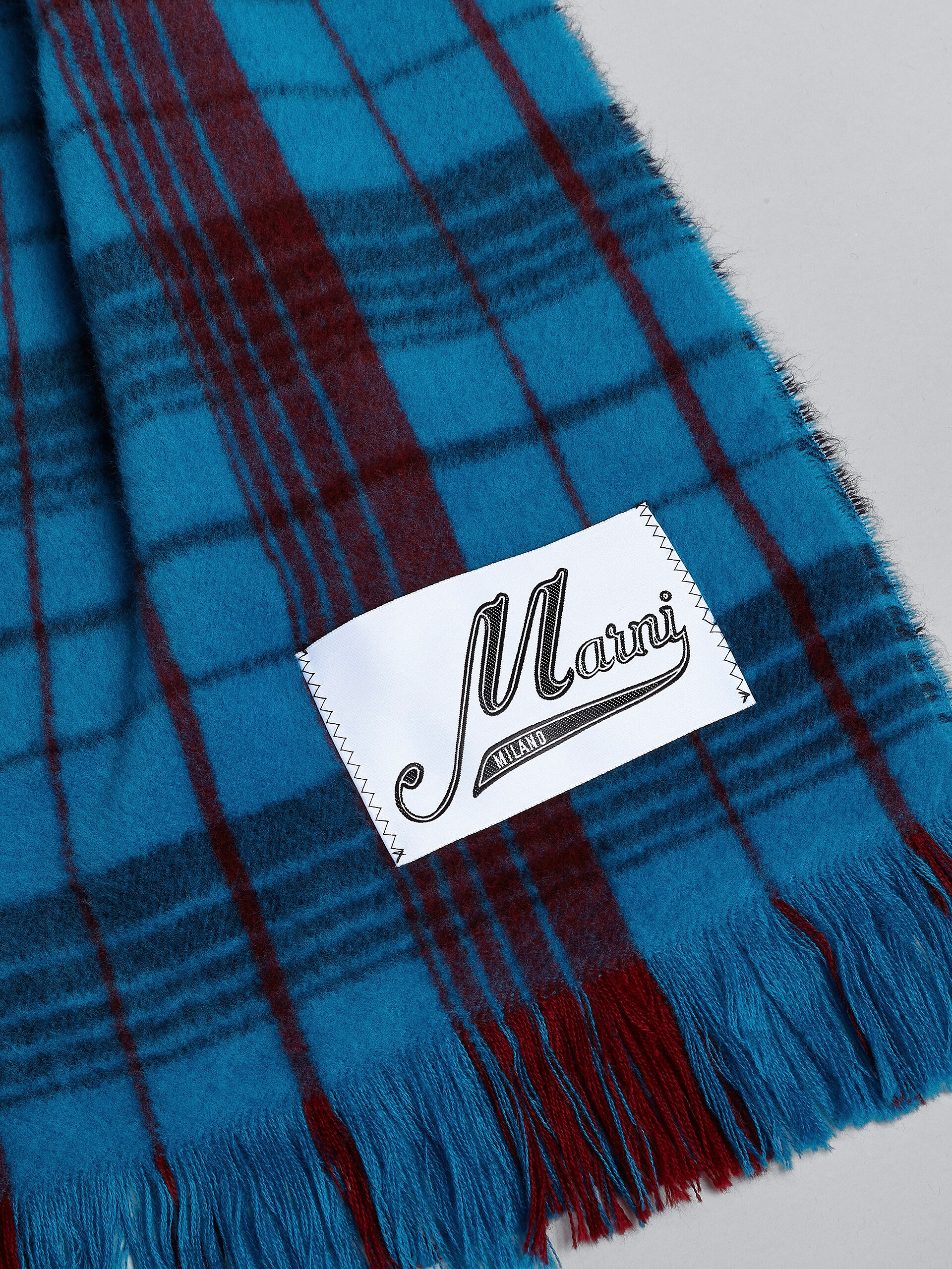 BLUE CHECK WOOL SCARF - 4