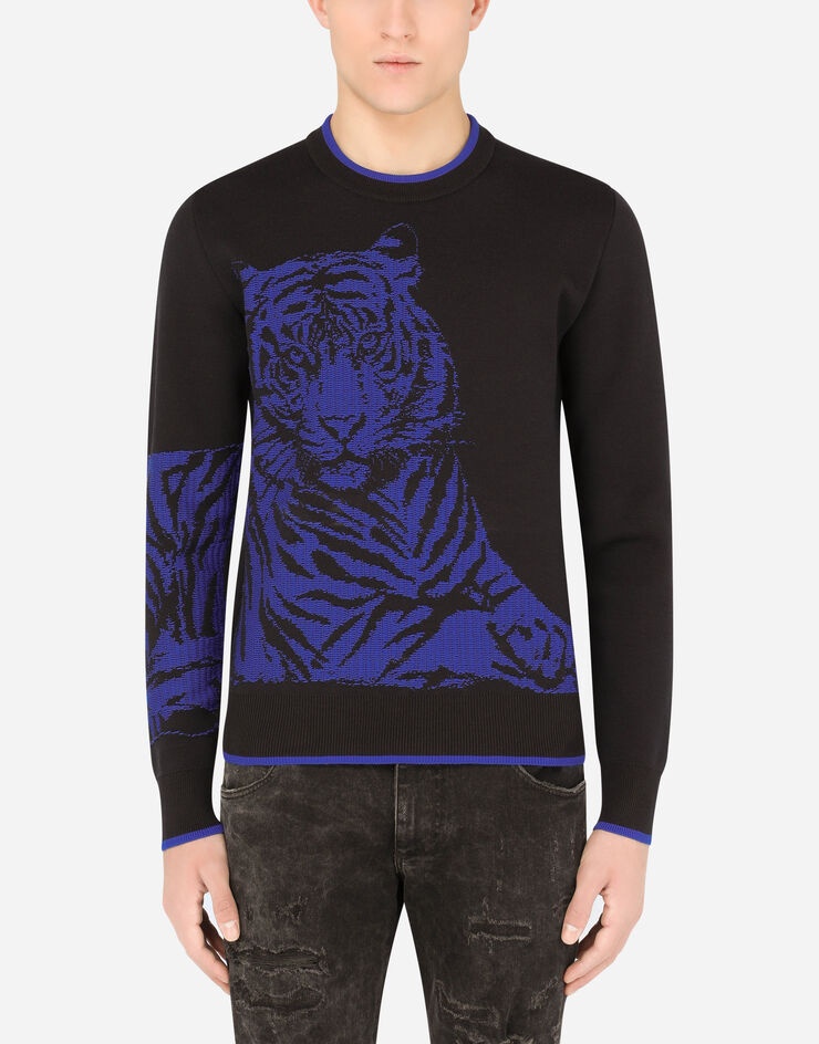 Round-neck tiger-design jacquard sweater - 1