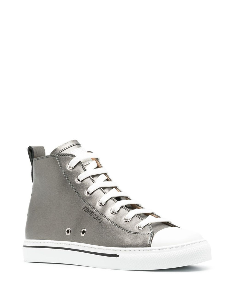 Roberto Cavalli metallic leather high-top sneakers outlook